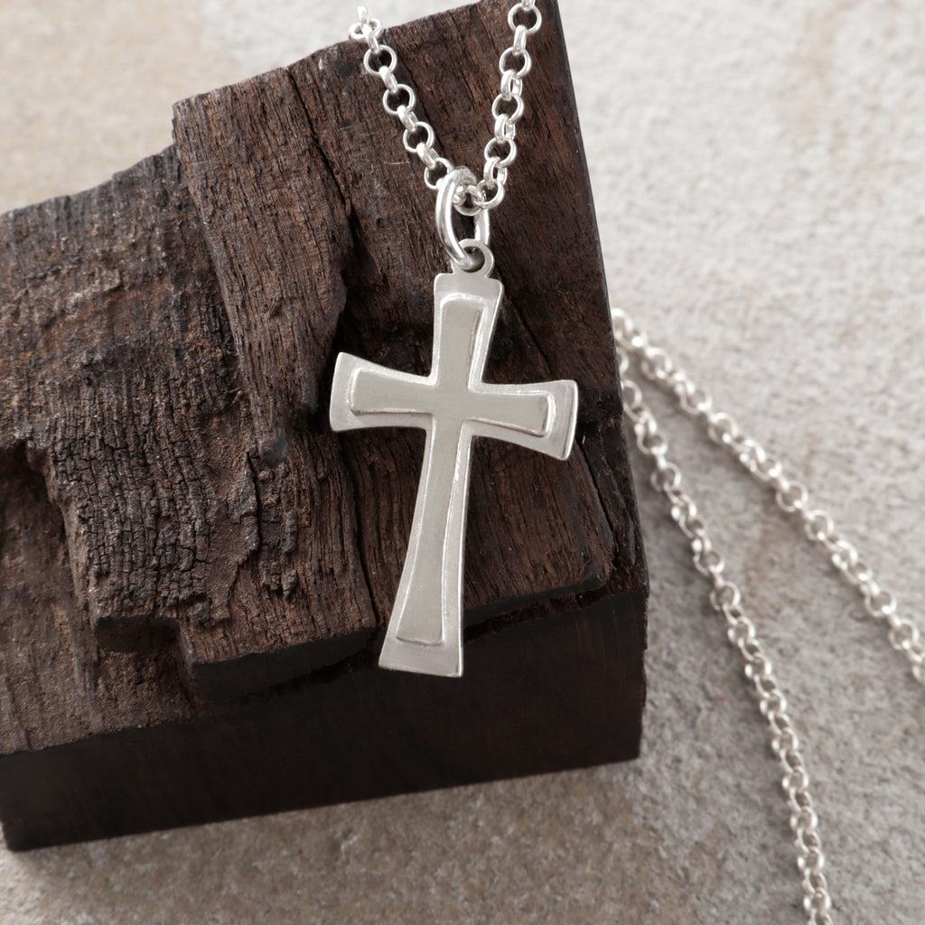 925 Sterling Silver Heirloom Tiered Holy Cross Engravable Faith Pendant Necklace