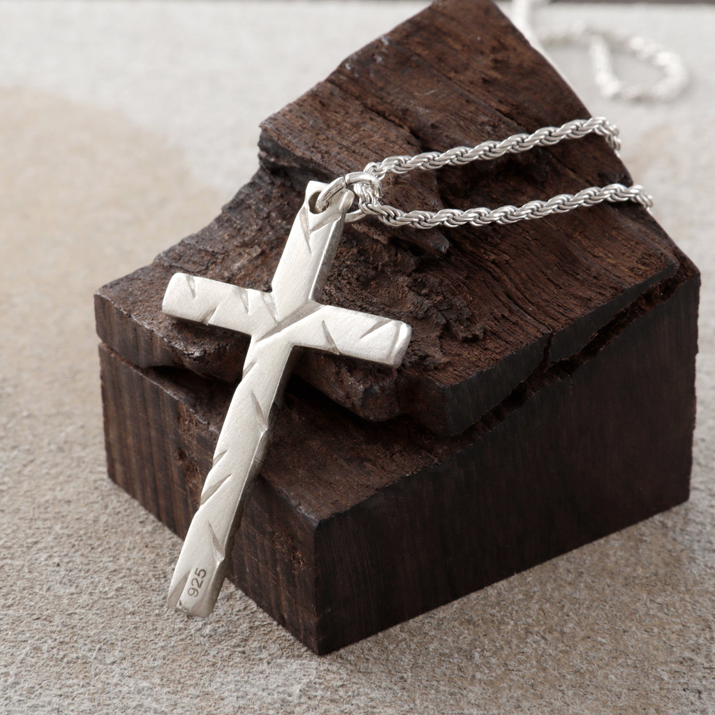 925 Sterling Silver Chiseled Holy Cross Durable Religious Faith Pendant Necklace