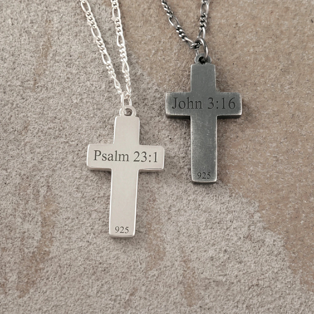 925 Sterling Silver Hammered Holy Cross Durable Custom Engravable Faith Pendant Necklace