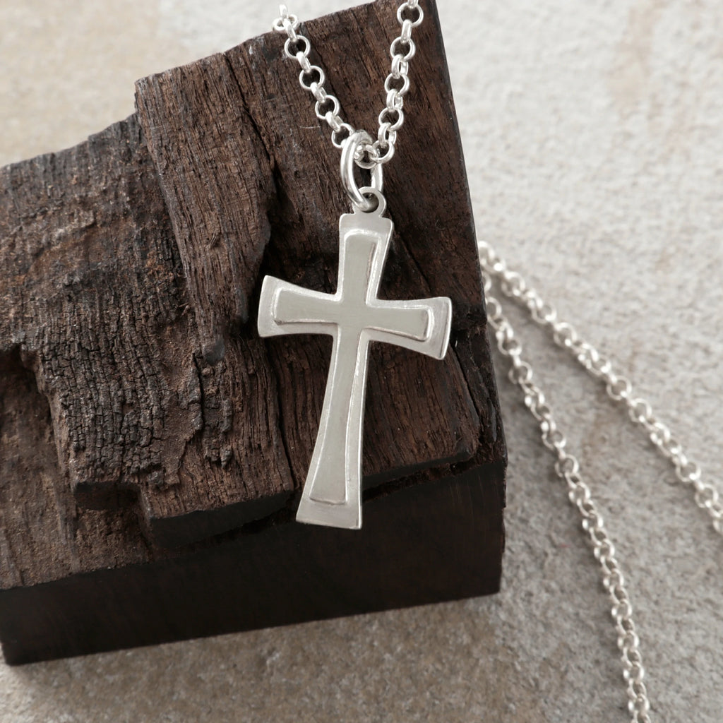 925 Sterling Silver Heirloom Tiered Holy Cross Engravable Faith Pendant Necklace