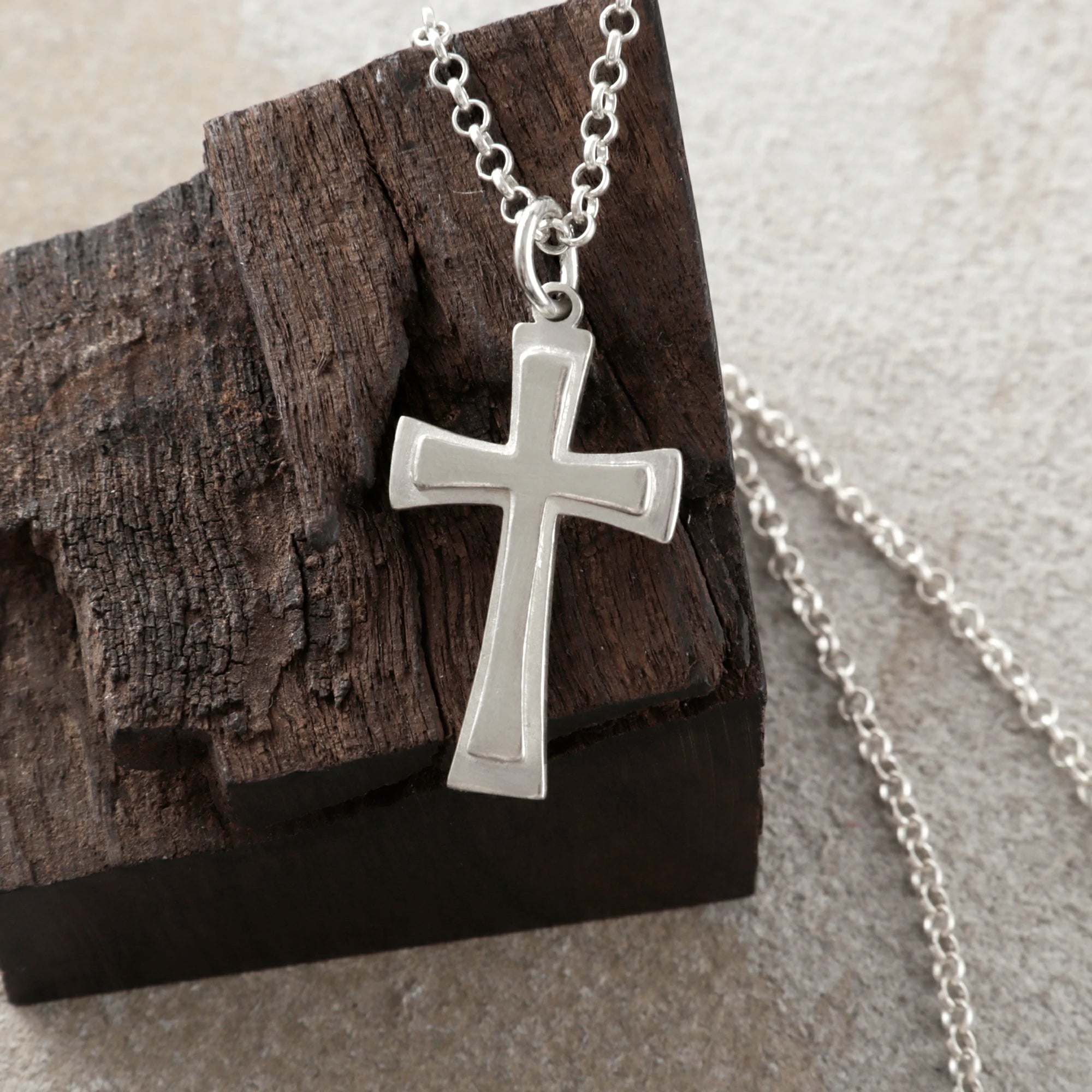 925 Sterling Silver Heirloom Tiered Holy Cross Engravable Faith Pendant Necklace