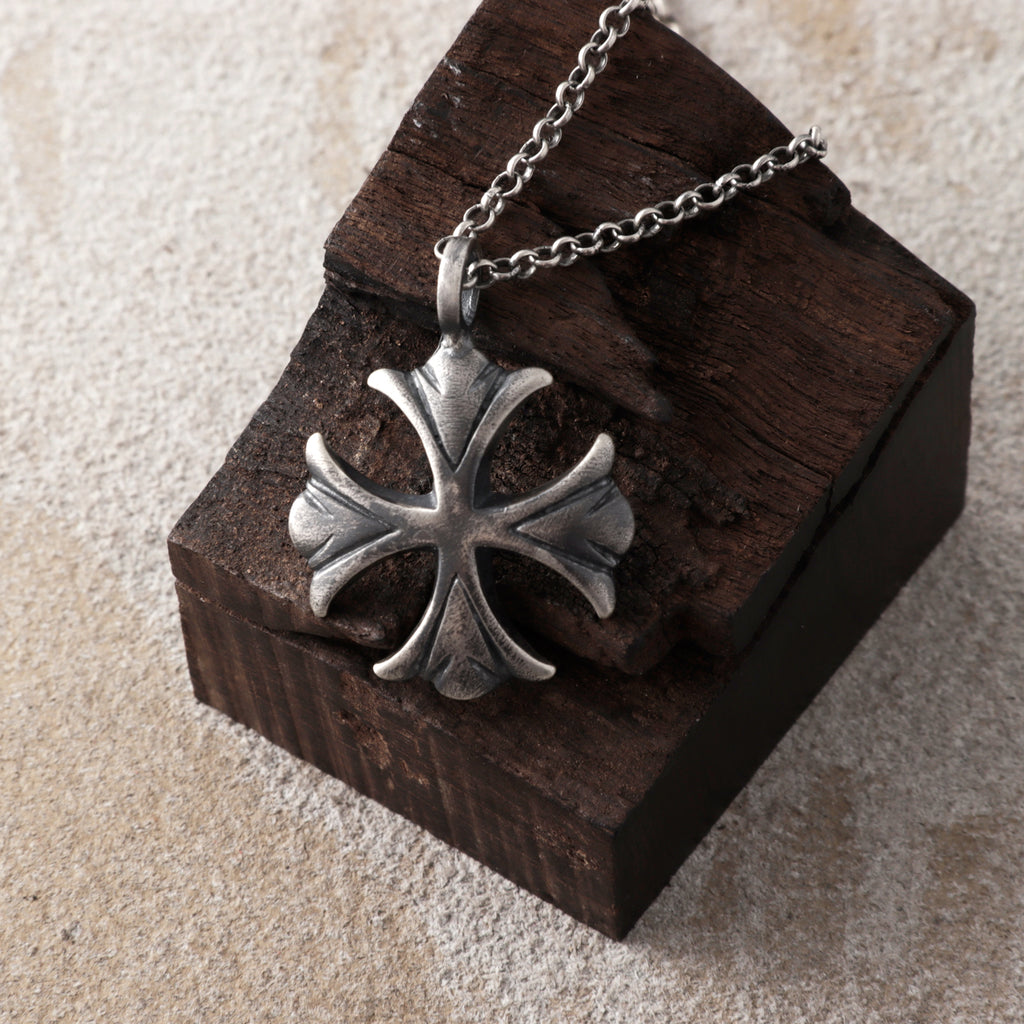 925 Sterling Silver Maltese Cross Necklace, Custom Engravable Medieval Talisman Jewelry