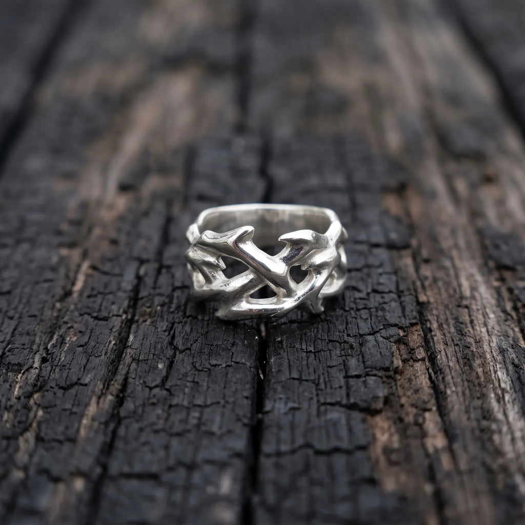 Custom Crown of Thorns Solid 925 Sterling Silver Ring, Engraved Gothic Thorn Band, Faith Gift