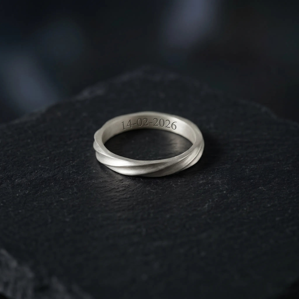 Custom Engraved Twisted 925 Sterling Silver Ring, Personalized Mobius Promise Band, Couple Wedding Ring