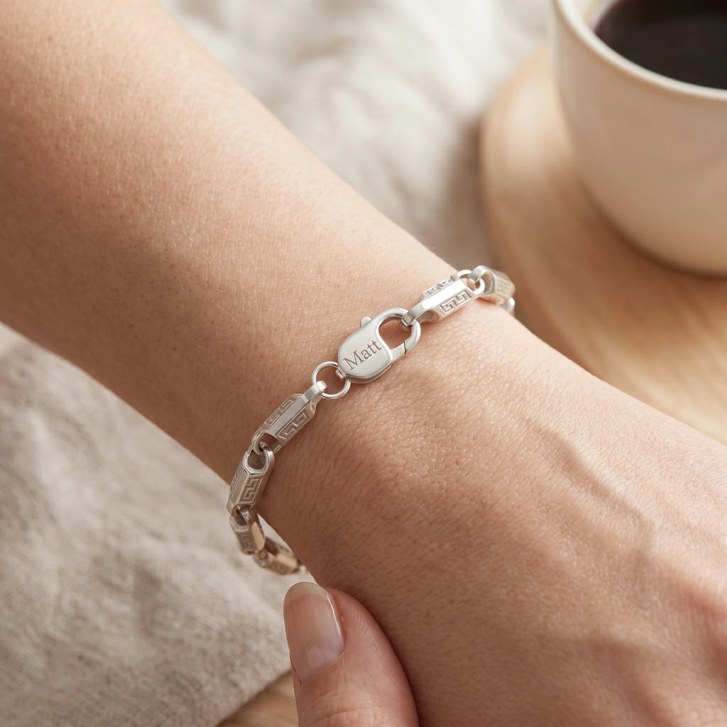Custom 925 Sterling Silver Engraved Link Bracelet for Timeless Style and Personal Identity