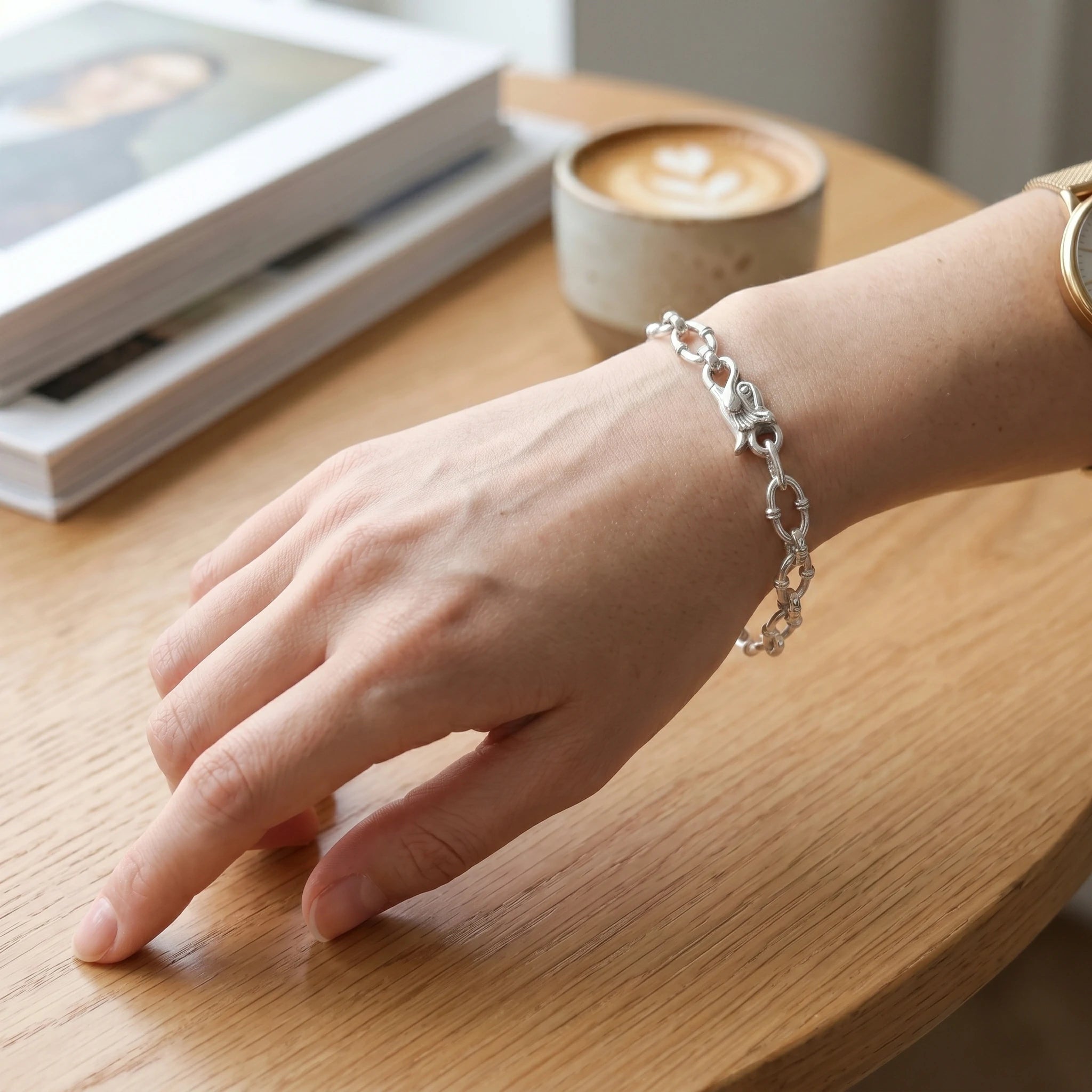 Gothic Wilderness Bamboo Bracelet, 925 Sterling Silver Detailed Mythic Beast Wristband