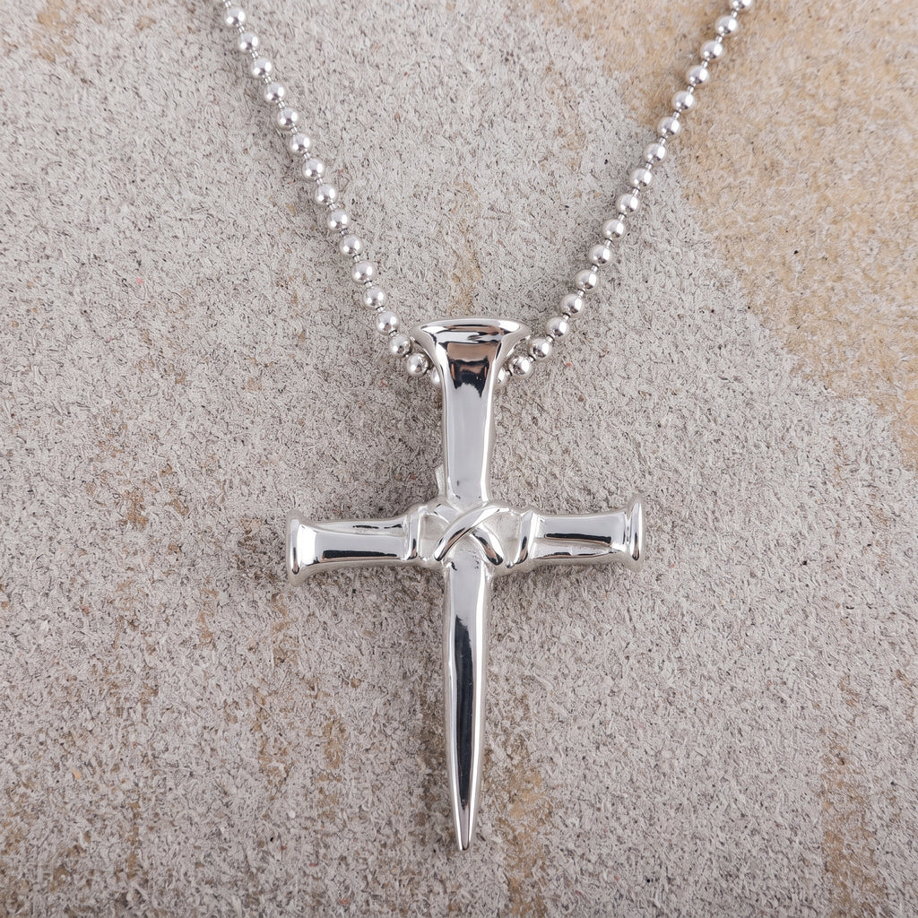 Sacred Grace Crucifixion Nails Cross Necklace, Oxidized 925 Sterling Silver Devotional Faith Pendant