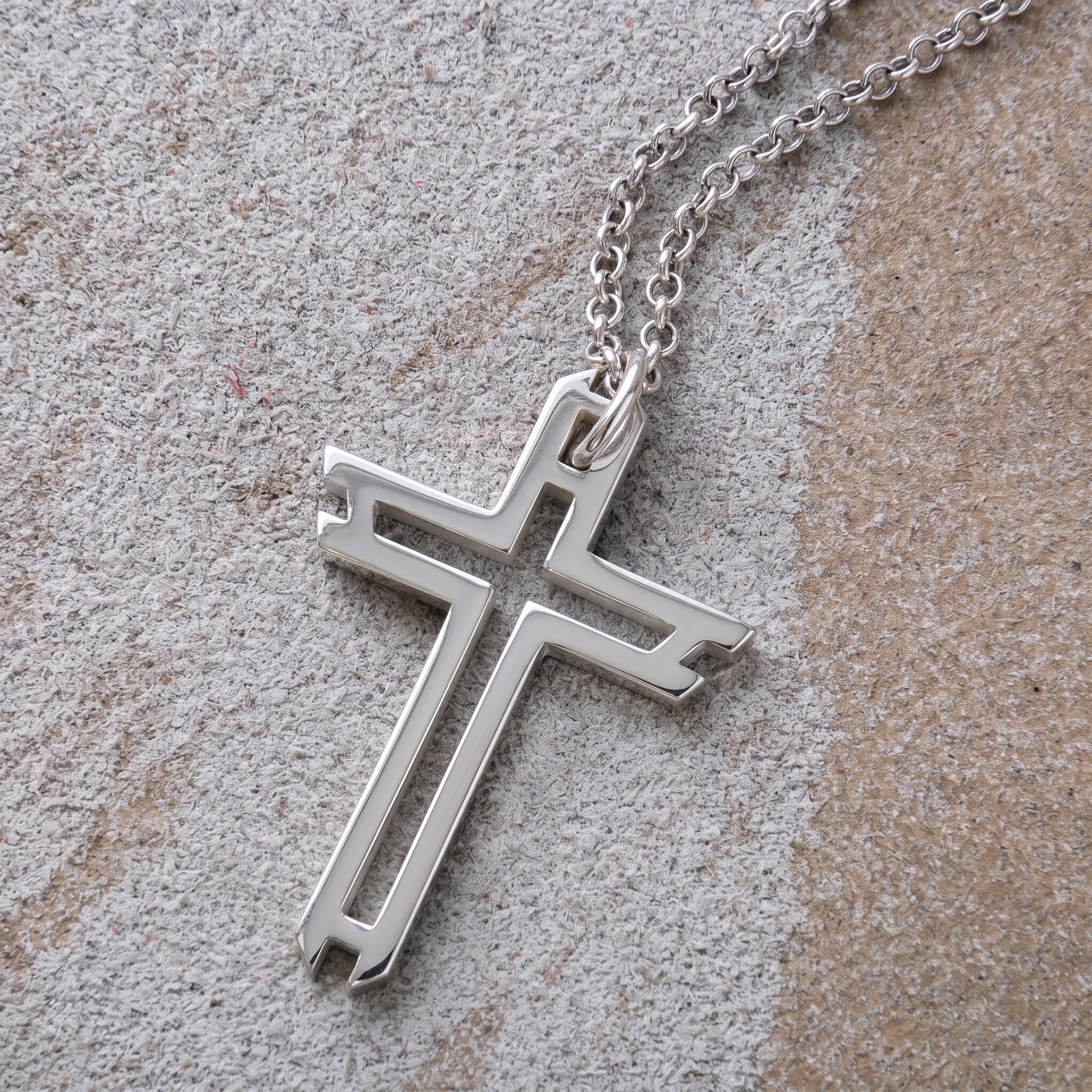 Sacred Path Hollow Cross Pendant, Oxidized 925 Sterling Silver Vintage Faith Amulet Necklace