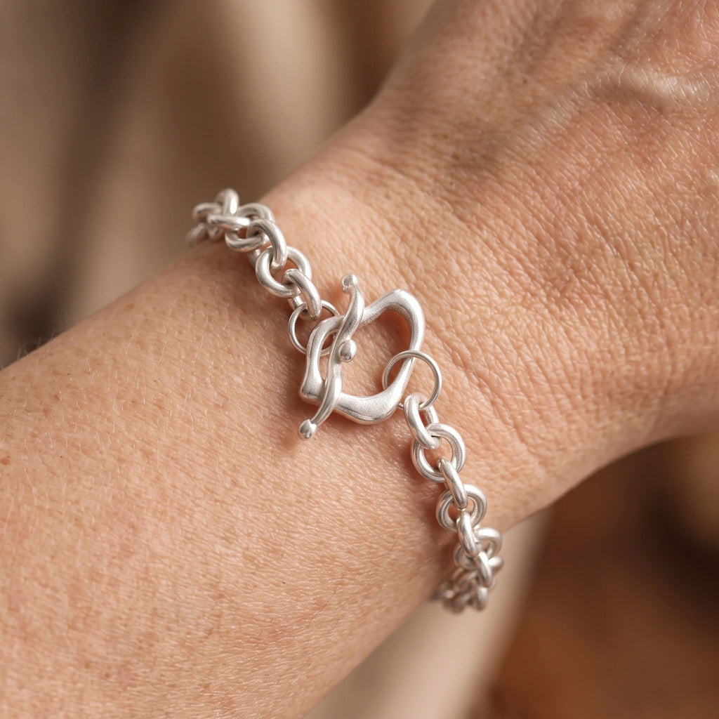 925 Sterling Silver Rolo Chain Bracelet With Artisanal Toggle Clasp For Daily Style