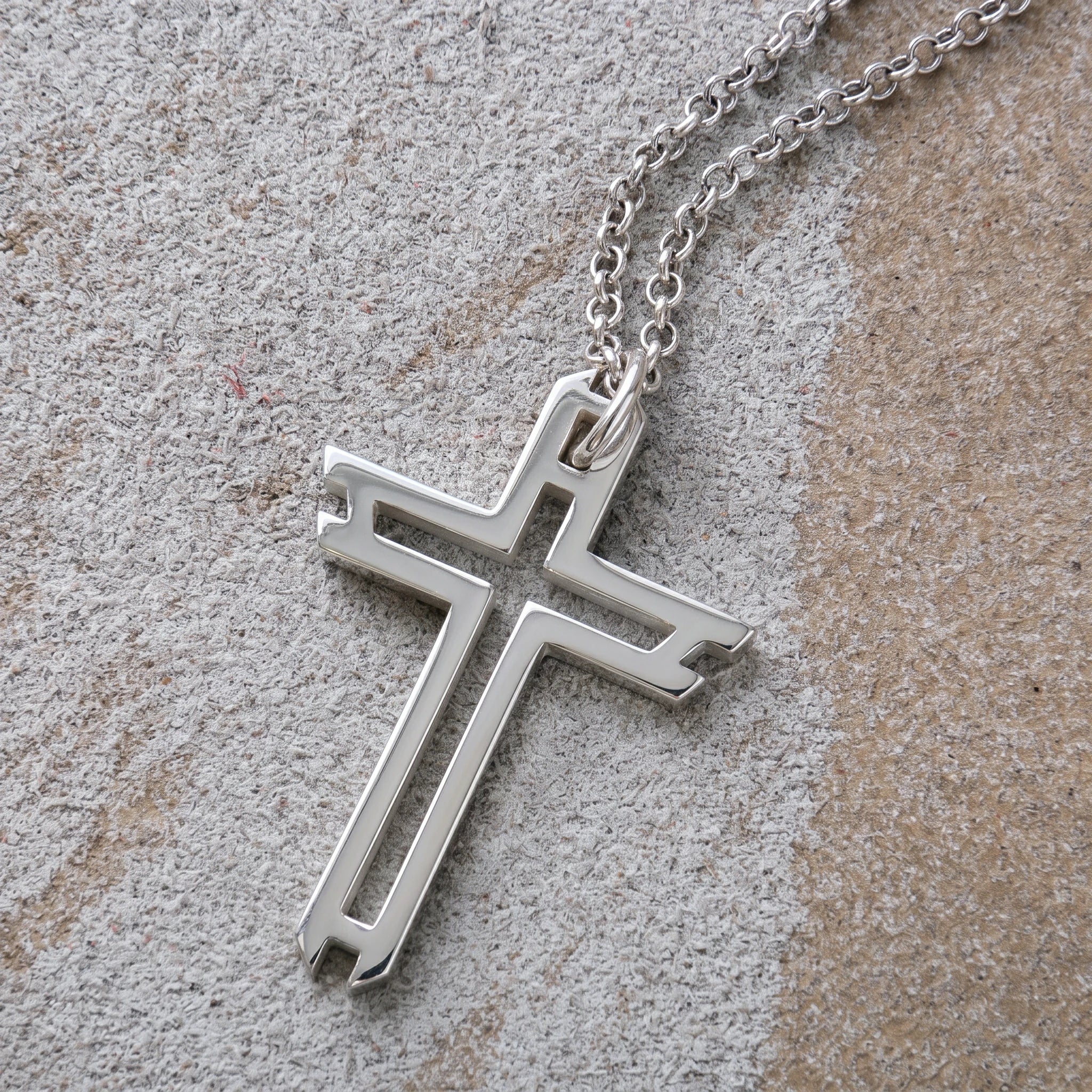 Sacred Path Hollow Cross Pendant, Oxidized 925 Sterling Silver Vintage Faith Amulet Necklace