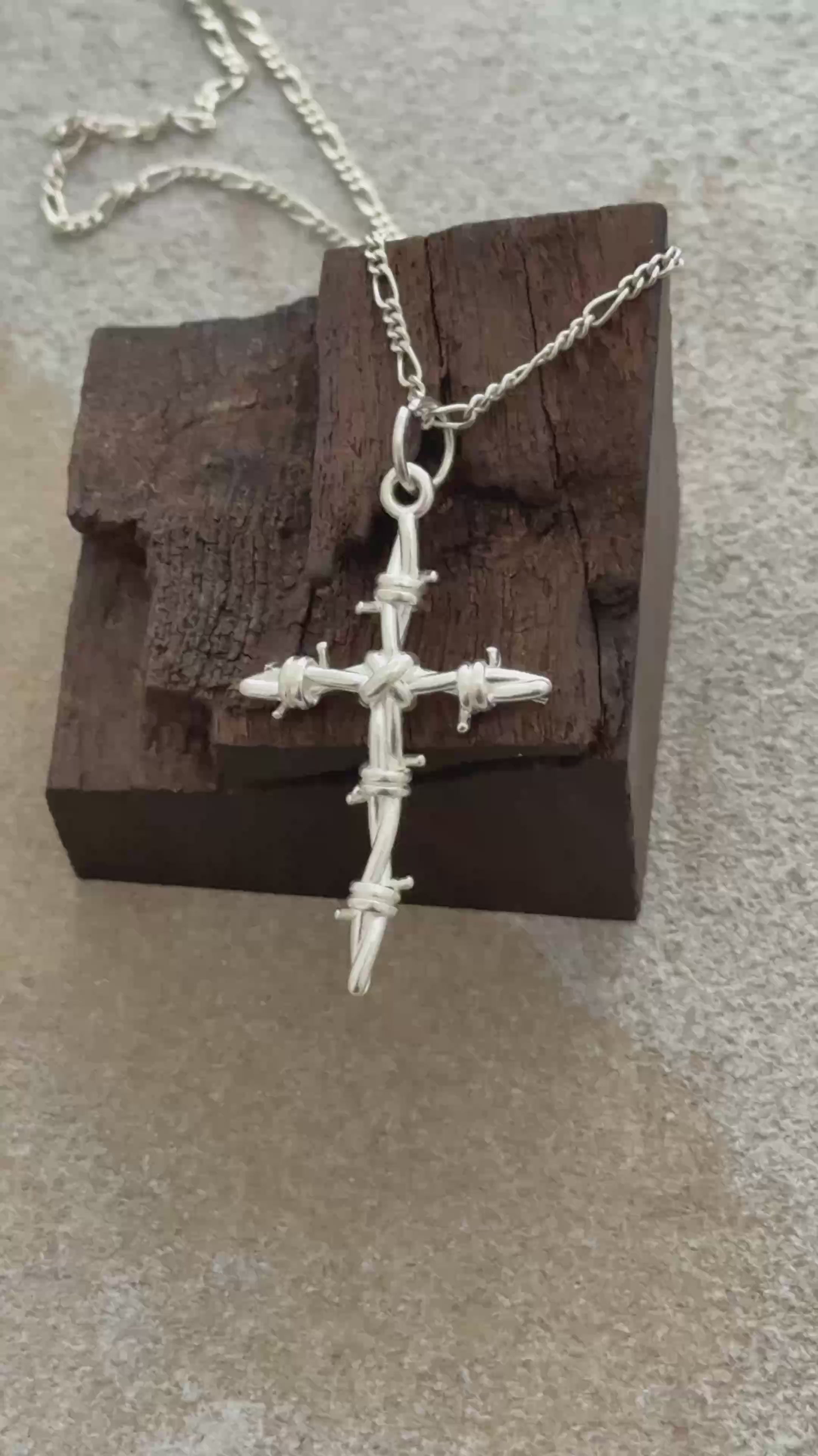 Sacred Thorns Crown Cross, Solid 925 Sterling Silver Devotional Figaro Necklace
