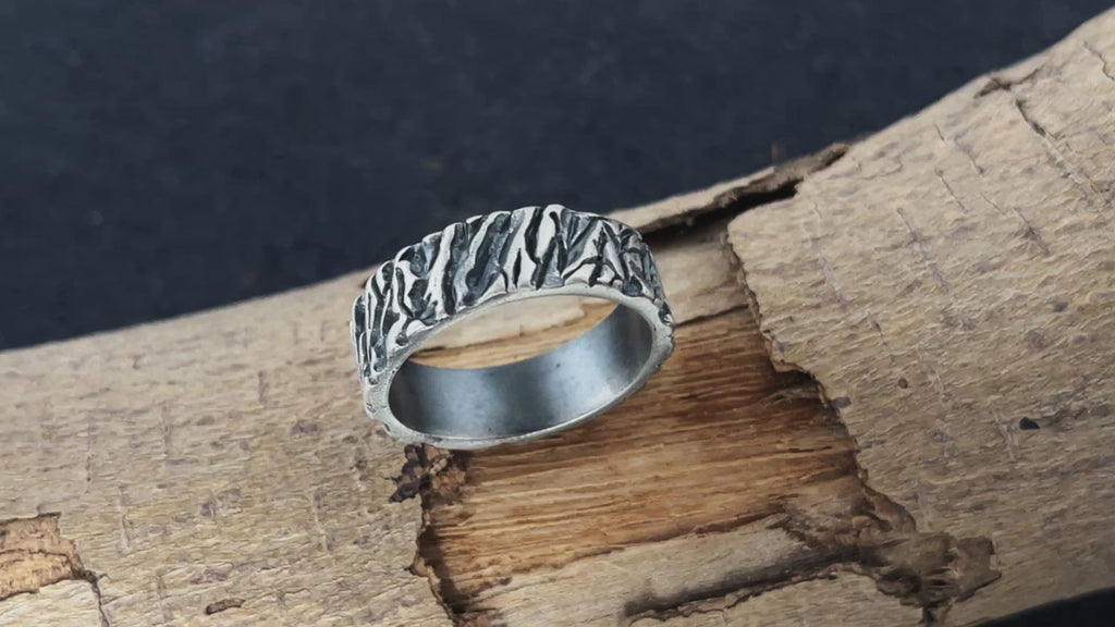 Custom Engraved Men's 925 Sterling Silver Lava Textured Ring