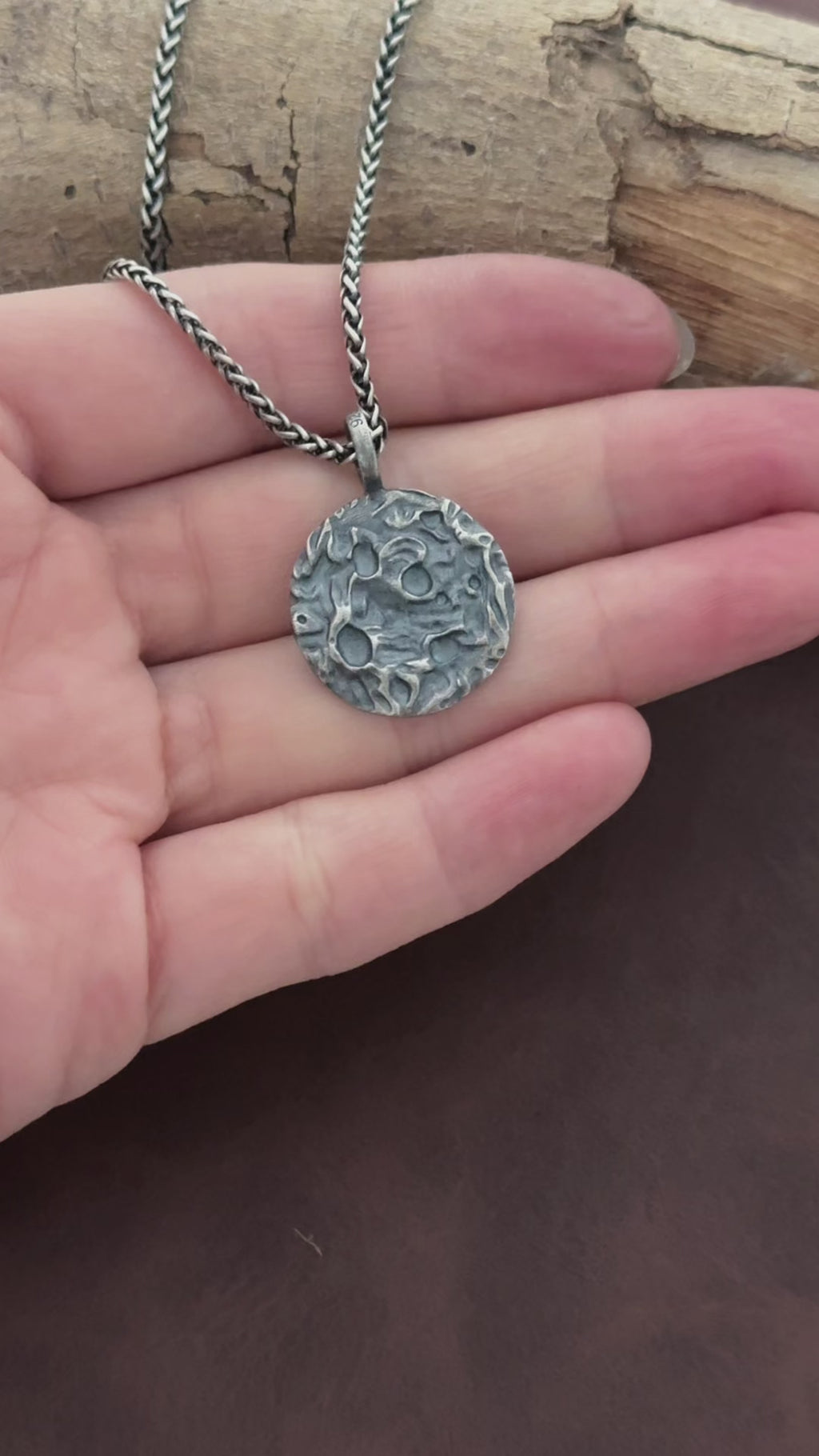 925 Sterling Silver Engravable Lunar Surface Moon Pendant With Cosmic Textured Edge