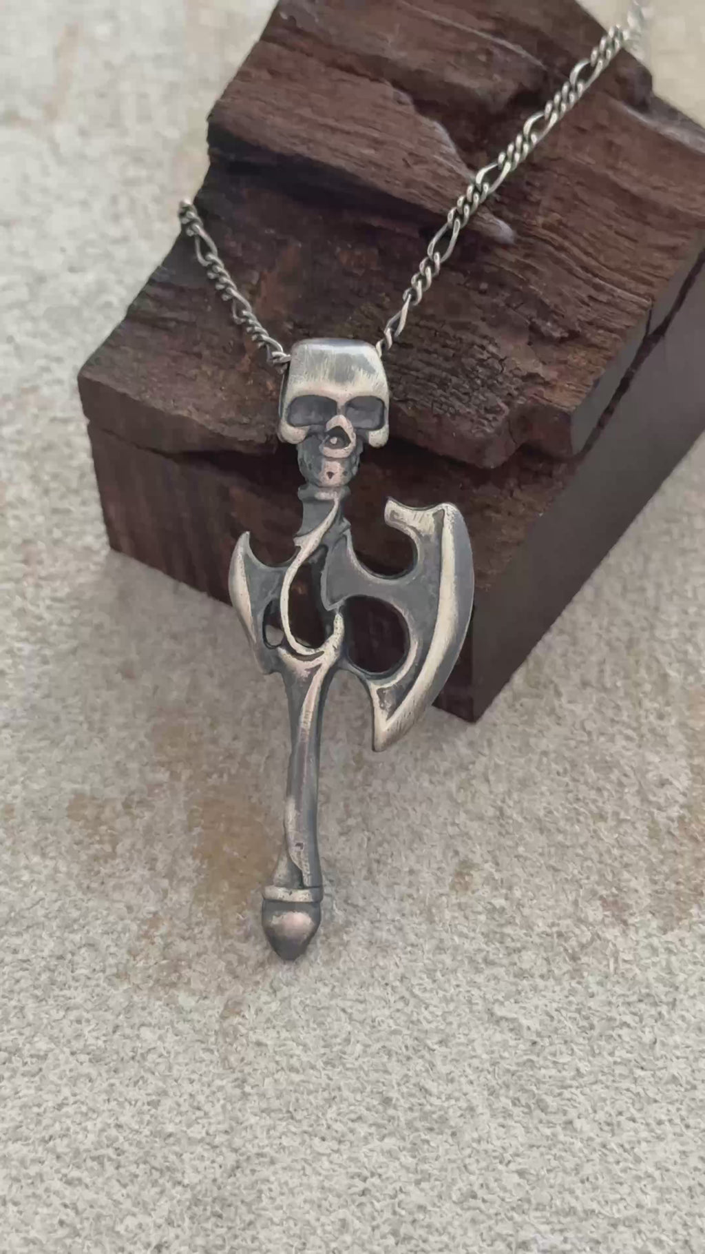 925 Sterling Silver Gothic Skull Battle Axe Durable Viking Warrior Pendant