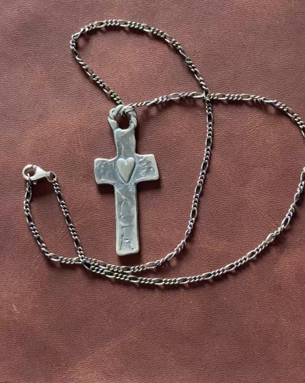 Rustic 925 Sterling Silver Sacred Heart Cross Necklace for Faith & Protection