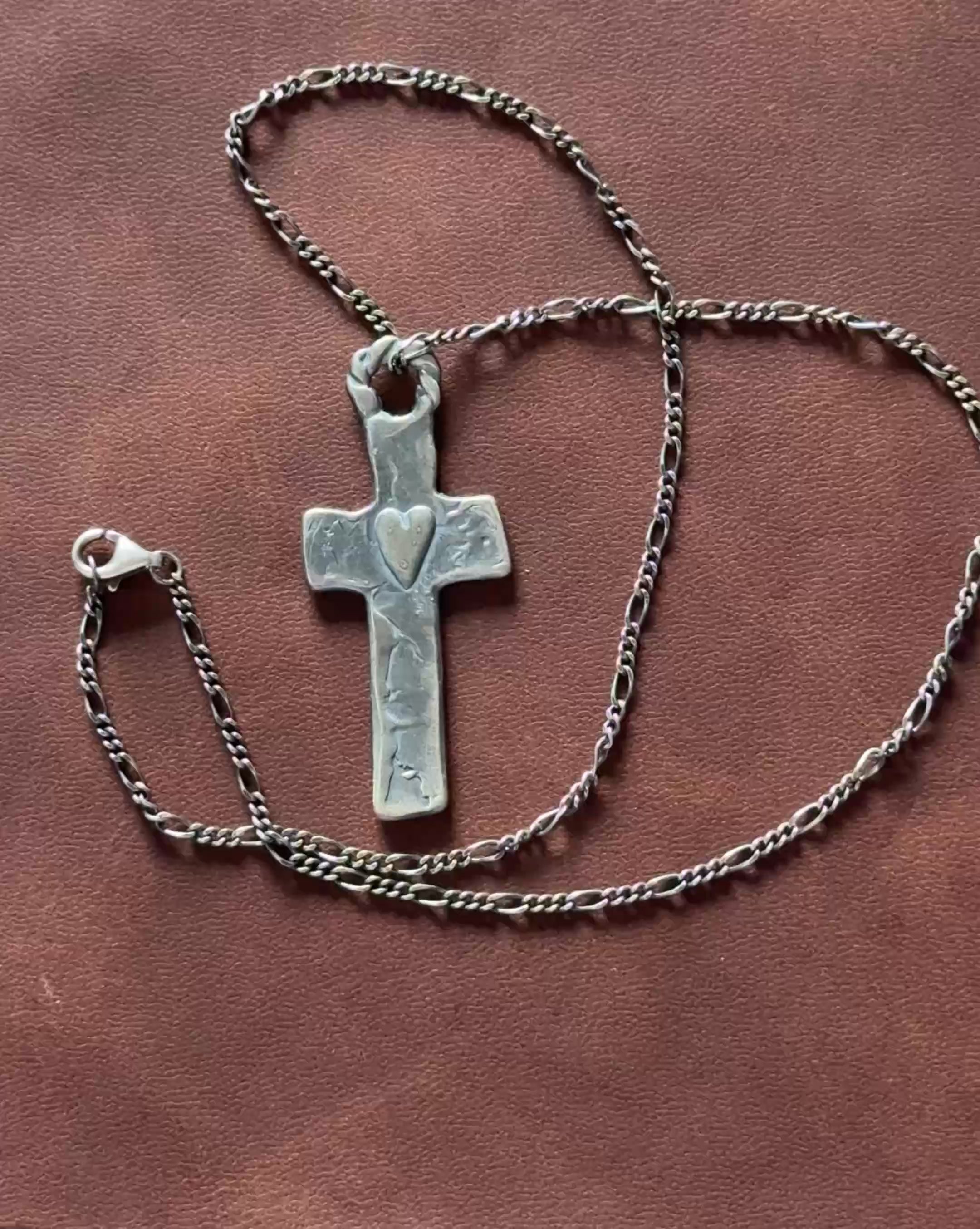 Rustic 925 Sterling Silver Sacred Heart Cross Necklace for Faith & Protection