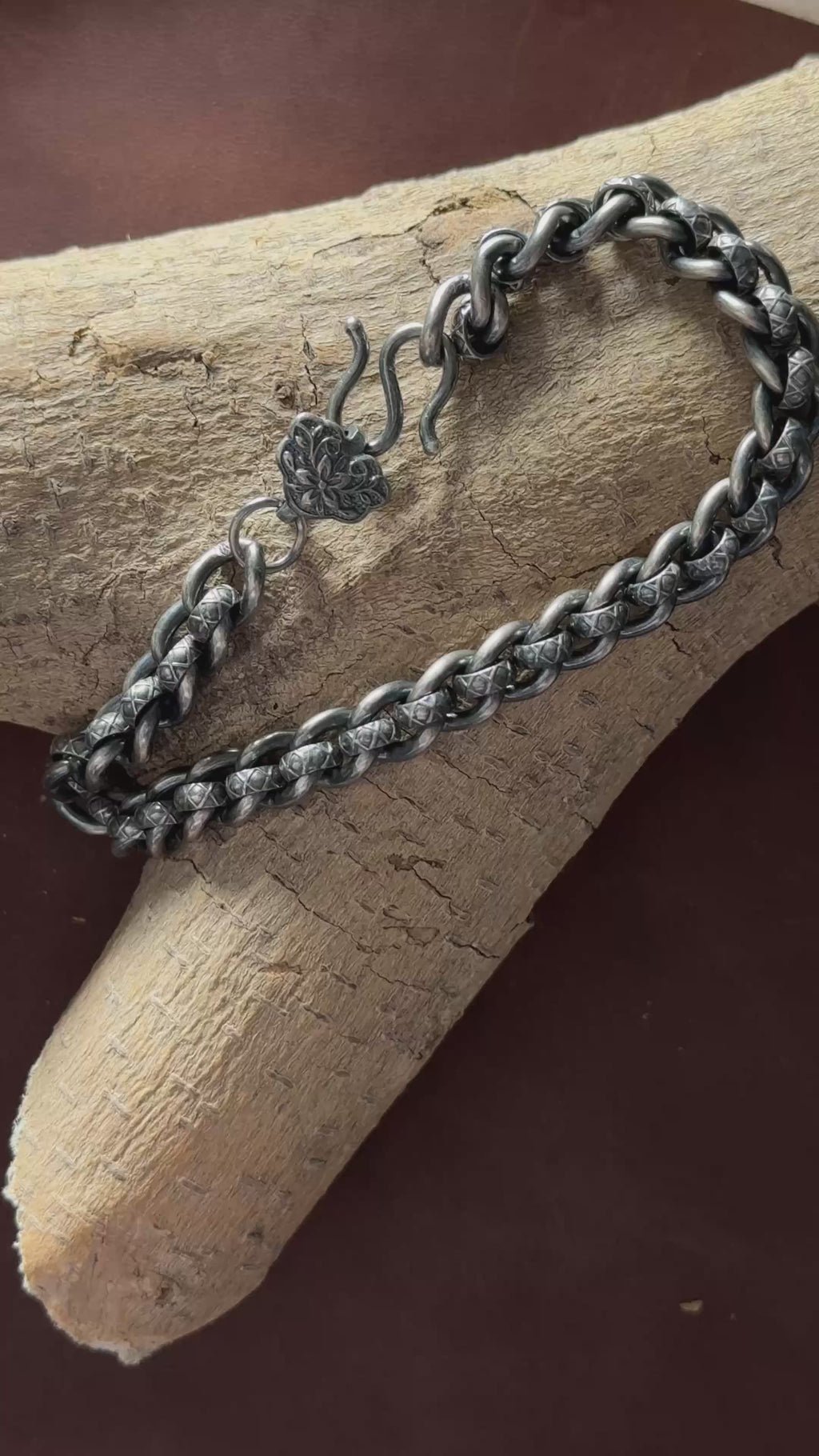 Vintage 925 Sterling Silver Floral Clasp Chain Bracelet for Women