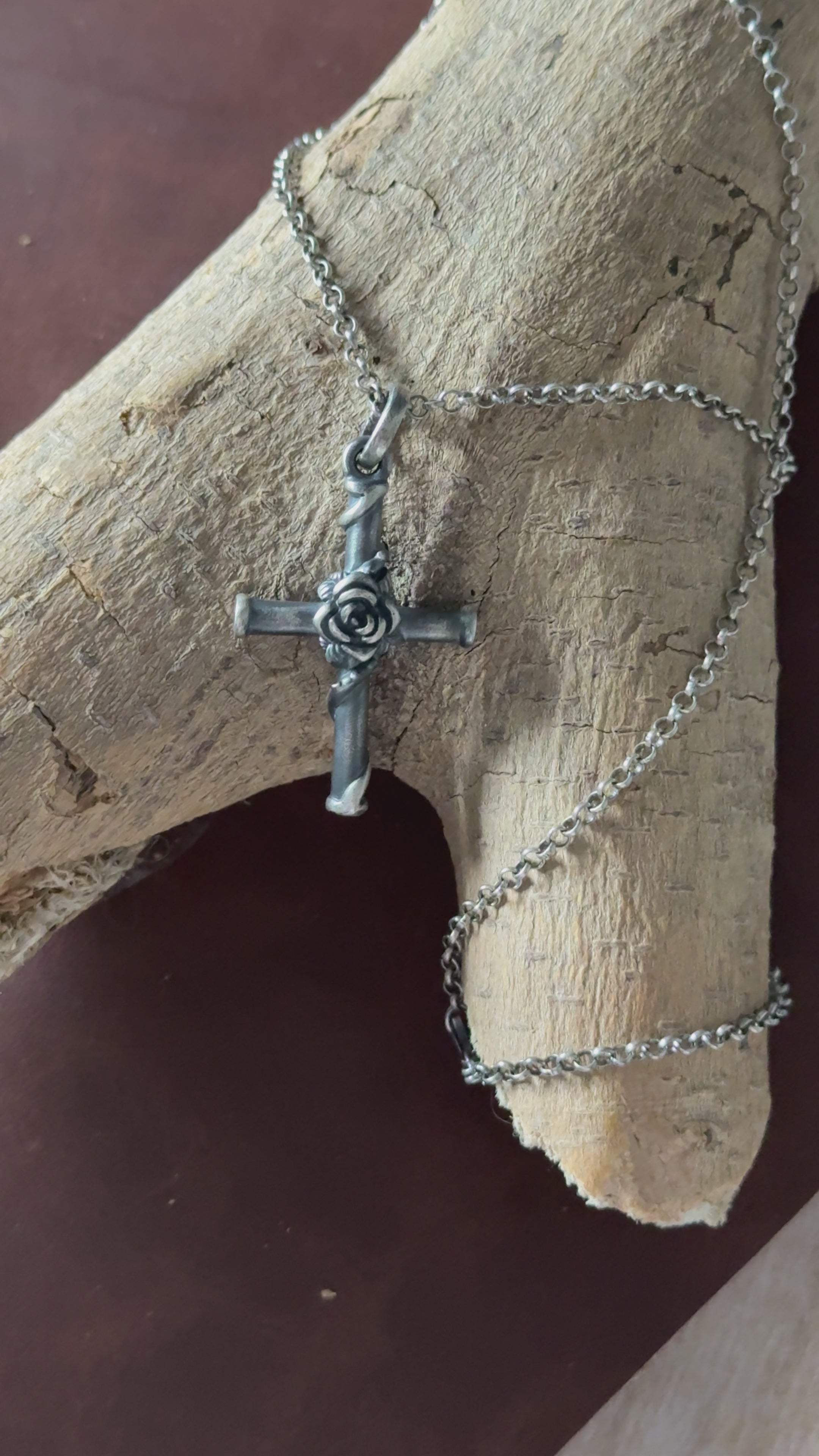 925 Sterling Silver Rose Cross Durable Faith Pendant Necklace Gift for Women