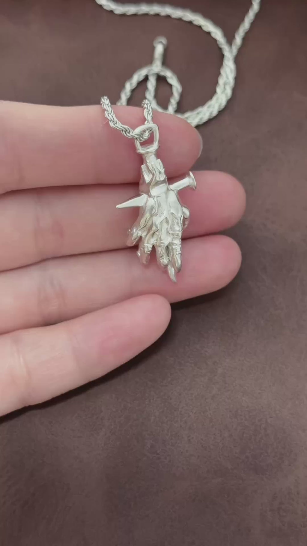 925 Sterling Silver Holy Nail Crucifixion Hand Pendant Bearing His Eternal Sacrifice