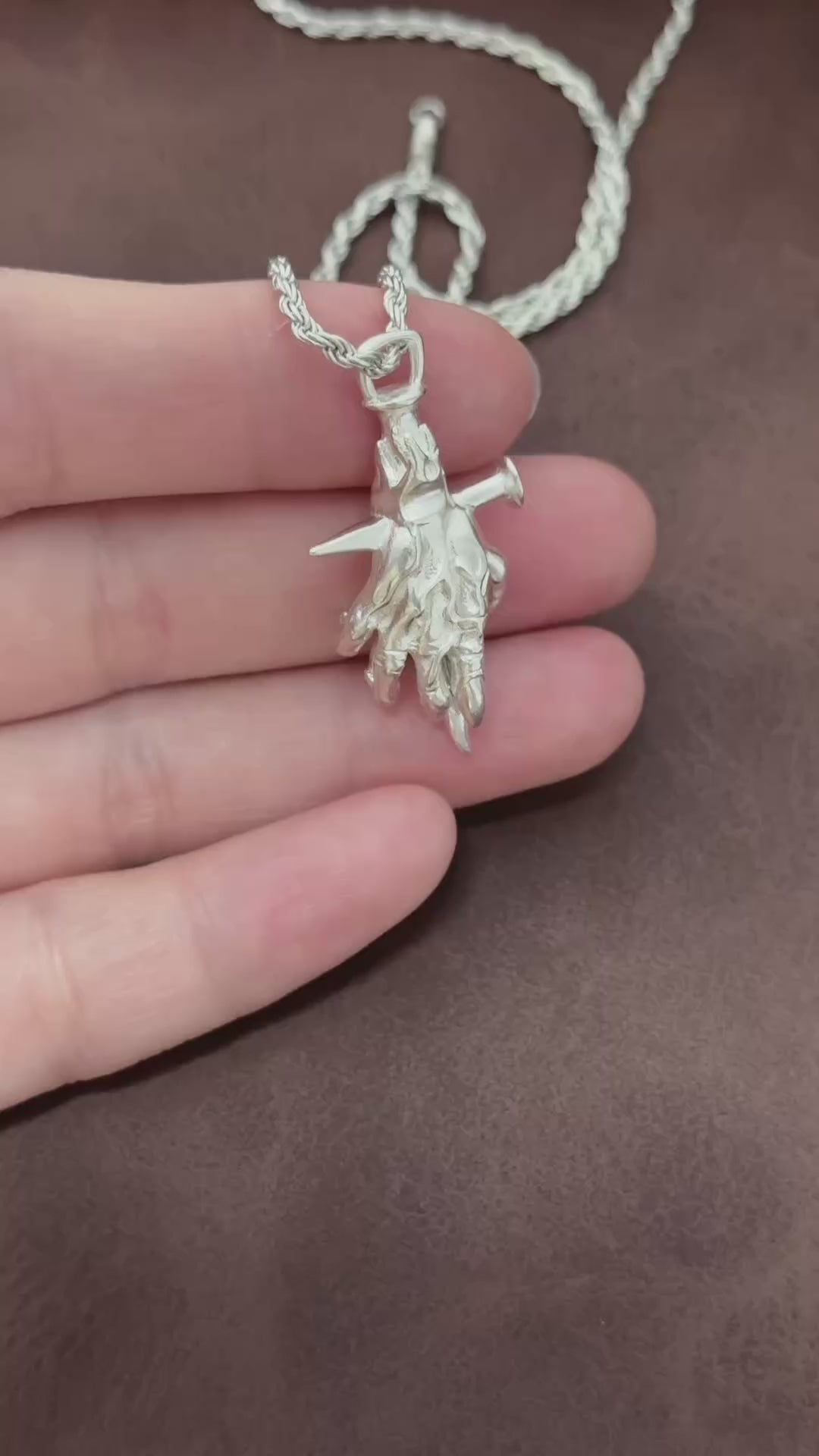 925 Sterling Silver Holy Nail Crucifixion Hand Pendant Bearing His Eternal Sacrifice