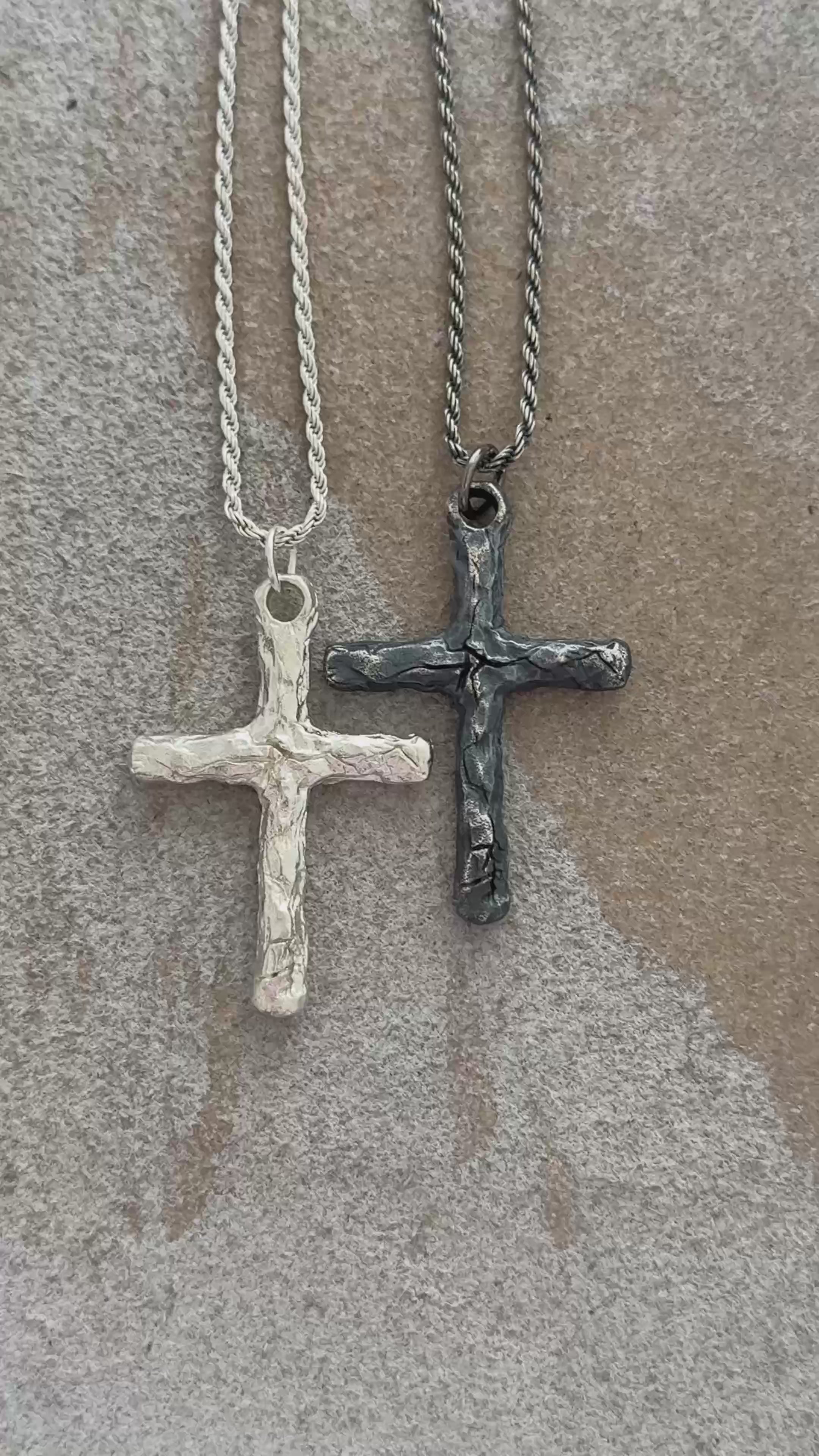 925 Sterling Silver Rustic Textured Holy Cross Durable Faith Pendant Necklace