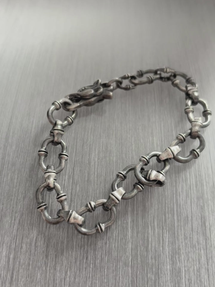 Gothic Wilderness Bamboo Bracelet, Solid 925 Sterling Silver Detailed Mythic Beast Wristband