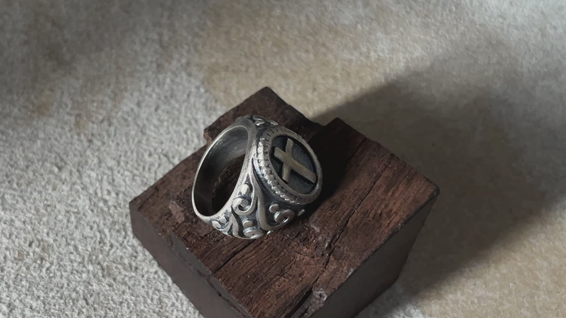 Custom Engraved Vintage Cross Signet Ring - Personalized Oxidized Silver Gothic Punk Cross Ring for Men and Women, Faith Jewelry Gift