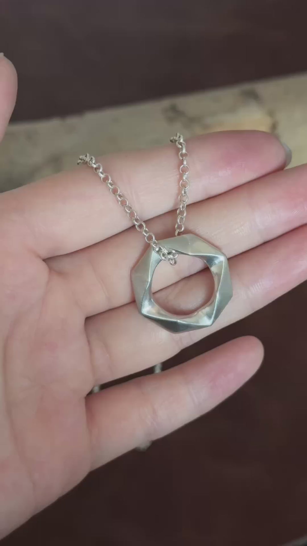 925 Sterling Silver Geometric Faceted Hexagon Pendant Exuding Modern Minimalist Edge