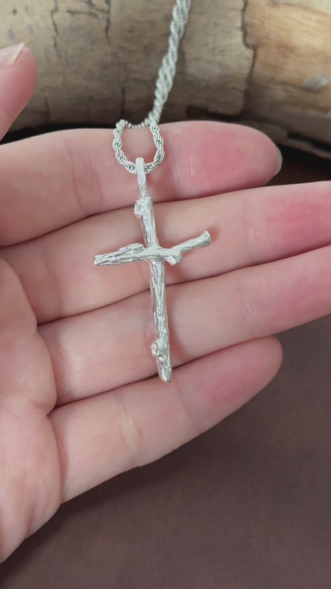 925 Sterling Silver Rugged Branch Cross Pendant Rooted In Divine Grace And Salvation