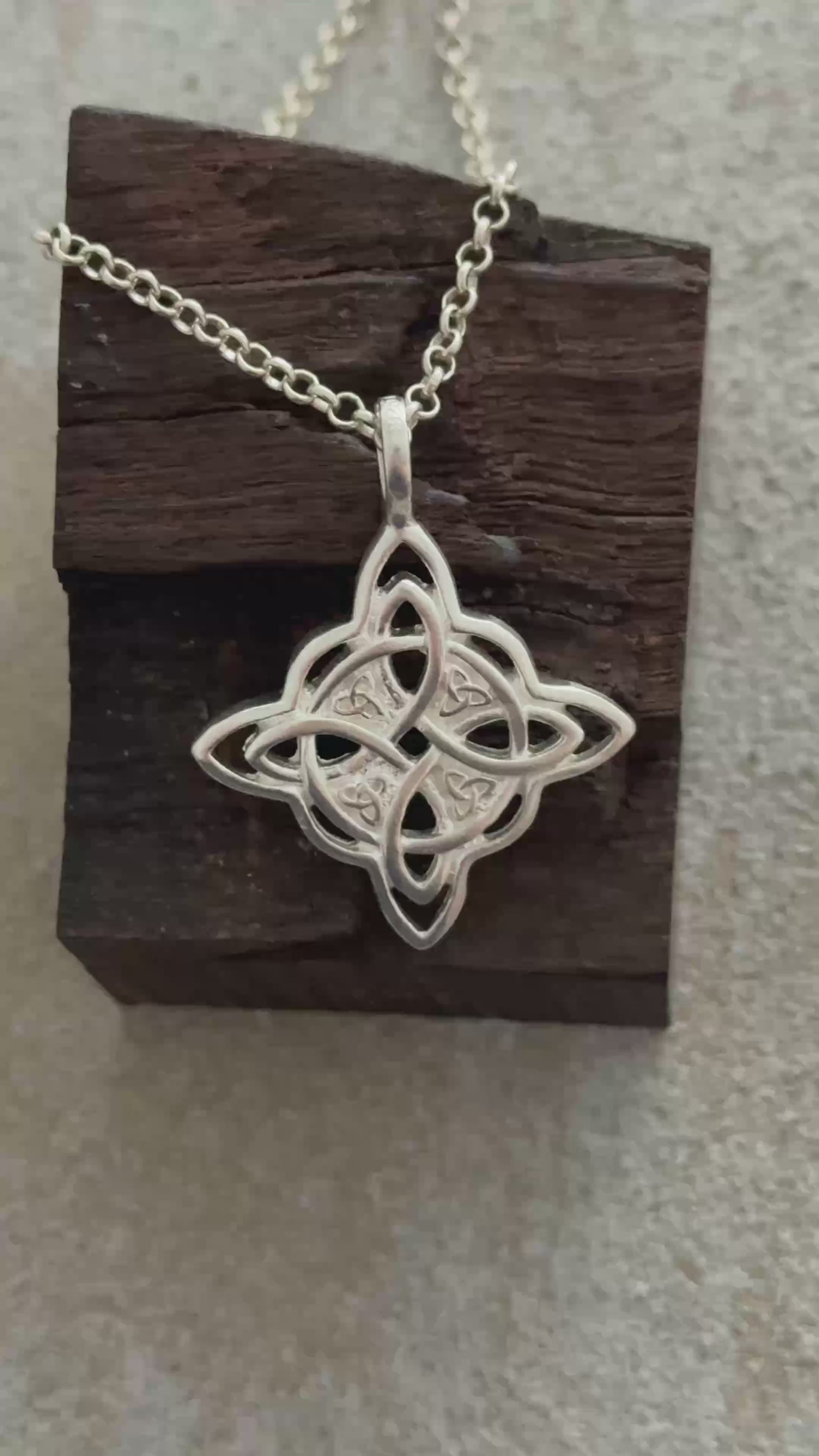 925 Sterling Silver Celtic Knot Pendant Necklace, Vintage Witch Knot Amulet Jewelry