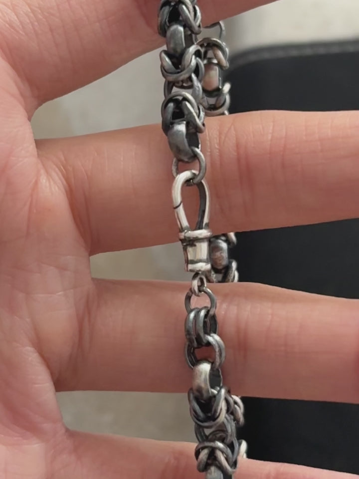 925 Sterling Silver Byzantine Chain Bracelet, Vintage Link Jewelry for Men and Women