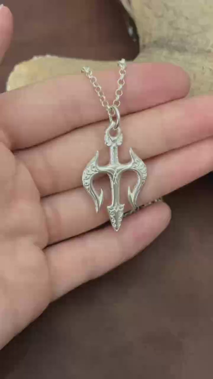 925 Sterling Silver Holy Trinity Trident Cross Pendant Shielding Your Heart In Divine Grace