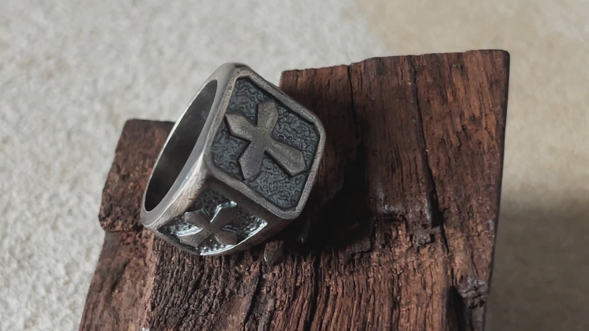 Personalized Men's Cross Signet Ring - Vintage Gift for Him