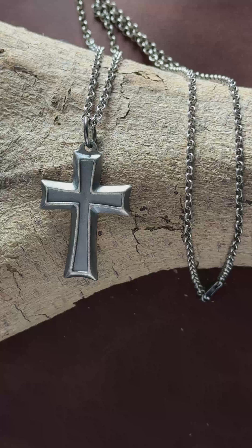 925 Sterling Silver Layered Beveled Cross Durable Custom Engravable Pendant