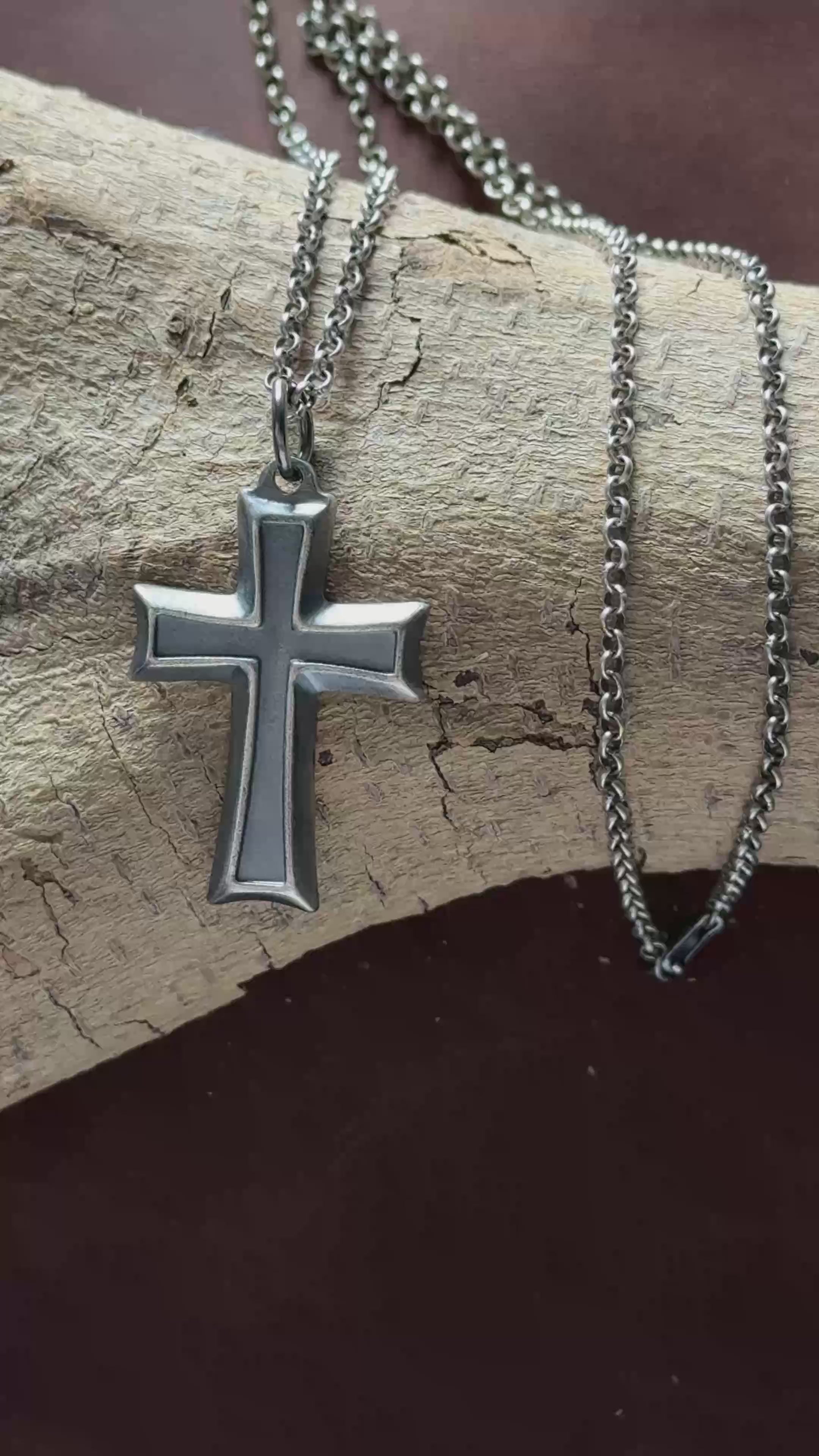 925 Sterling Silver Layered Beveled Cross Durable Custom Engravable Pendant