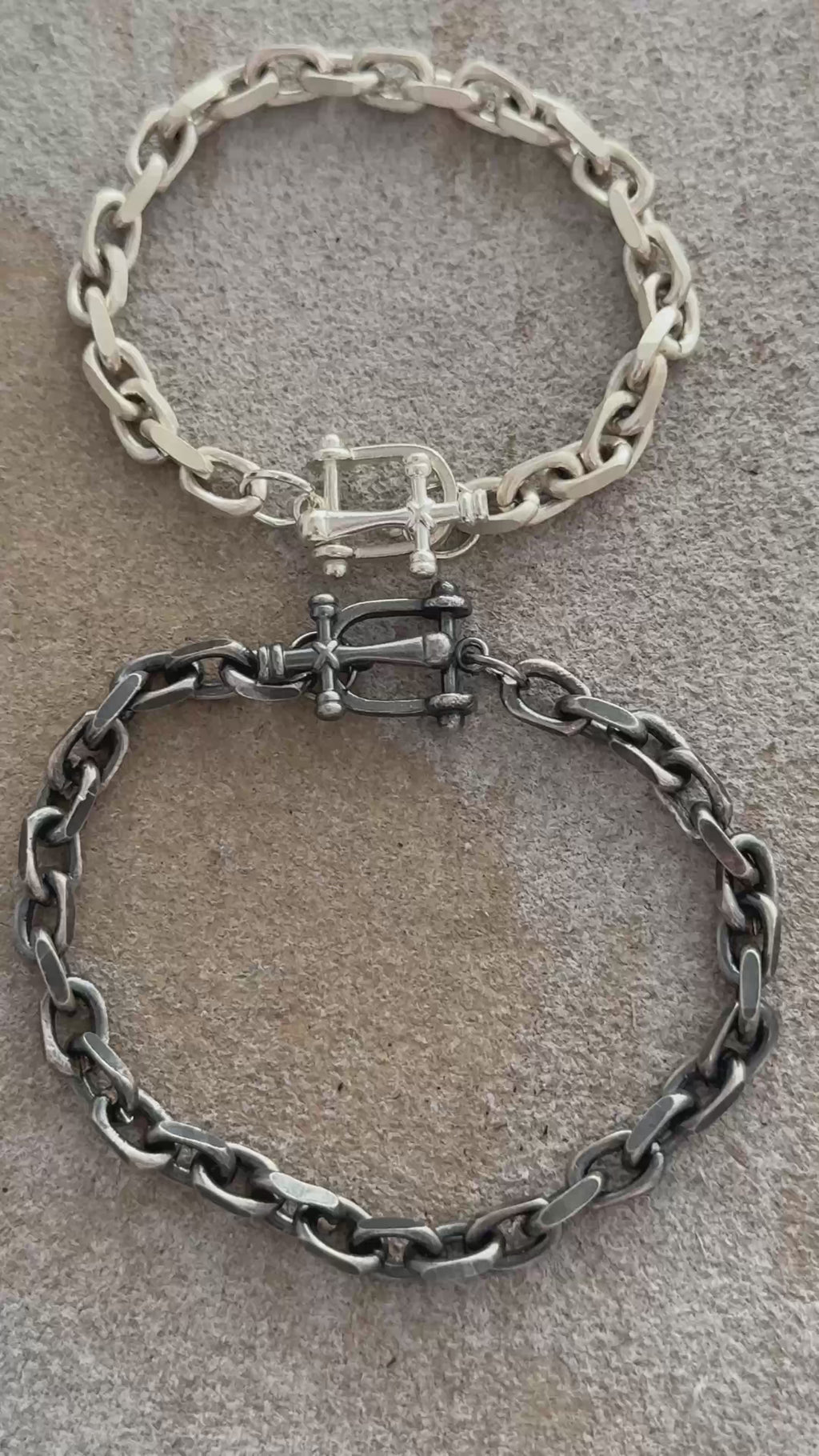 925 Sterling Silver Horseshoe Shackle Crucifix Bar Durable Link Chain Bracelet