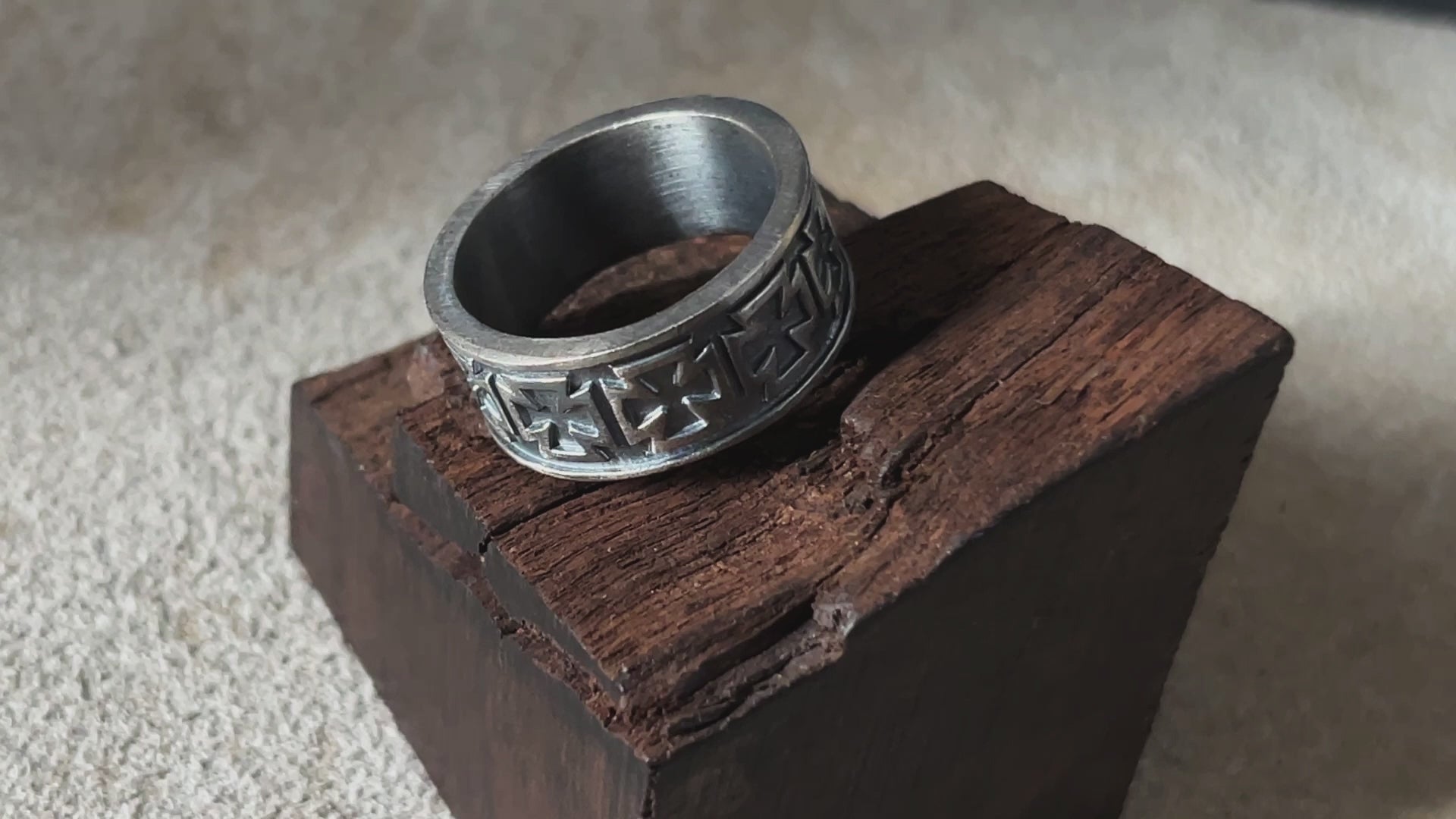 Custom Men's Maltese Cross Ring - Engraved Vintage Silver Band