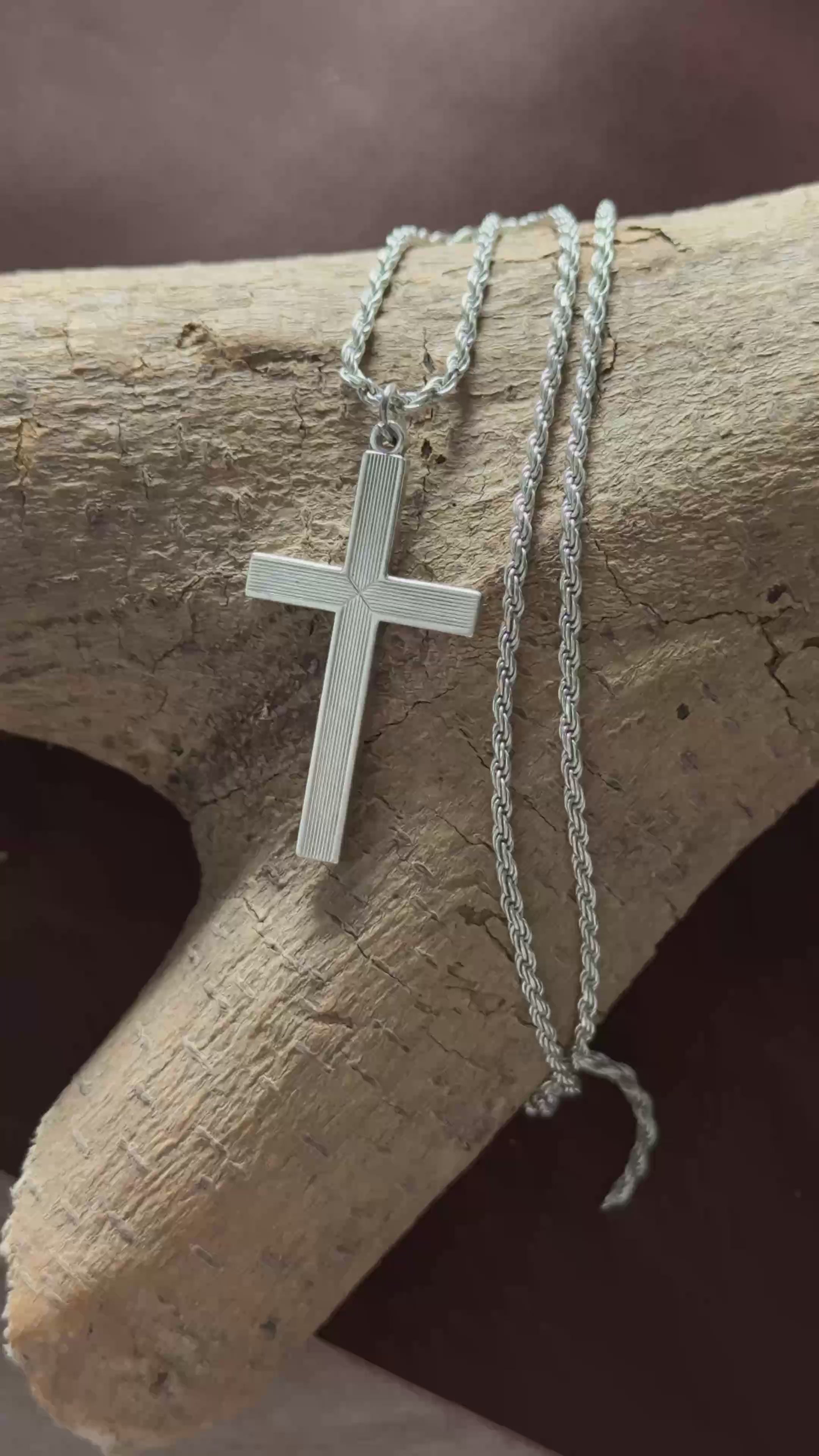 925 Sterling Silver Linear Grooved Cross Durable Custom Engravable Pendant