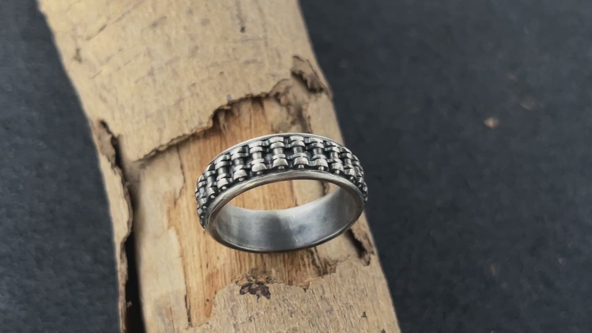 Personalised Men’s Oxidised 925 Sterling Silver Motorcycle Chain Ring Band