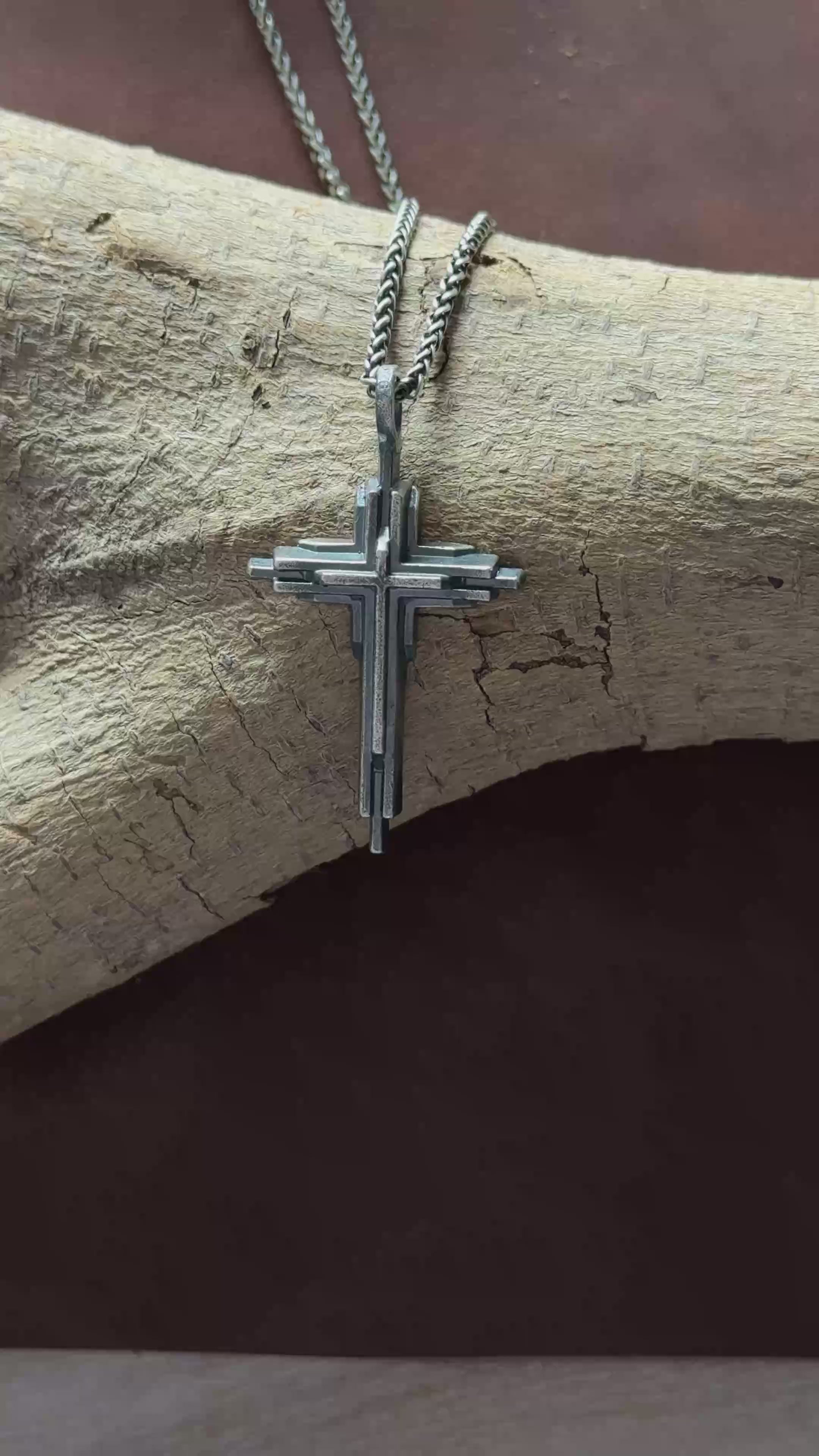 Engraved 925 Sterling Silver Layered Cross Necklace for Sacred Faith & Protection