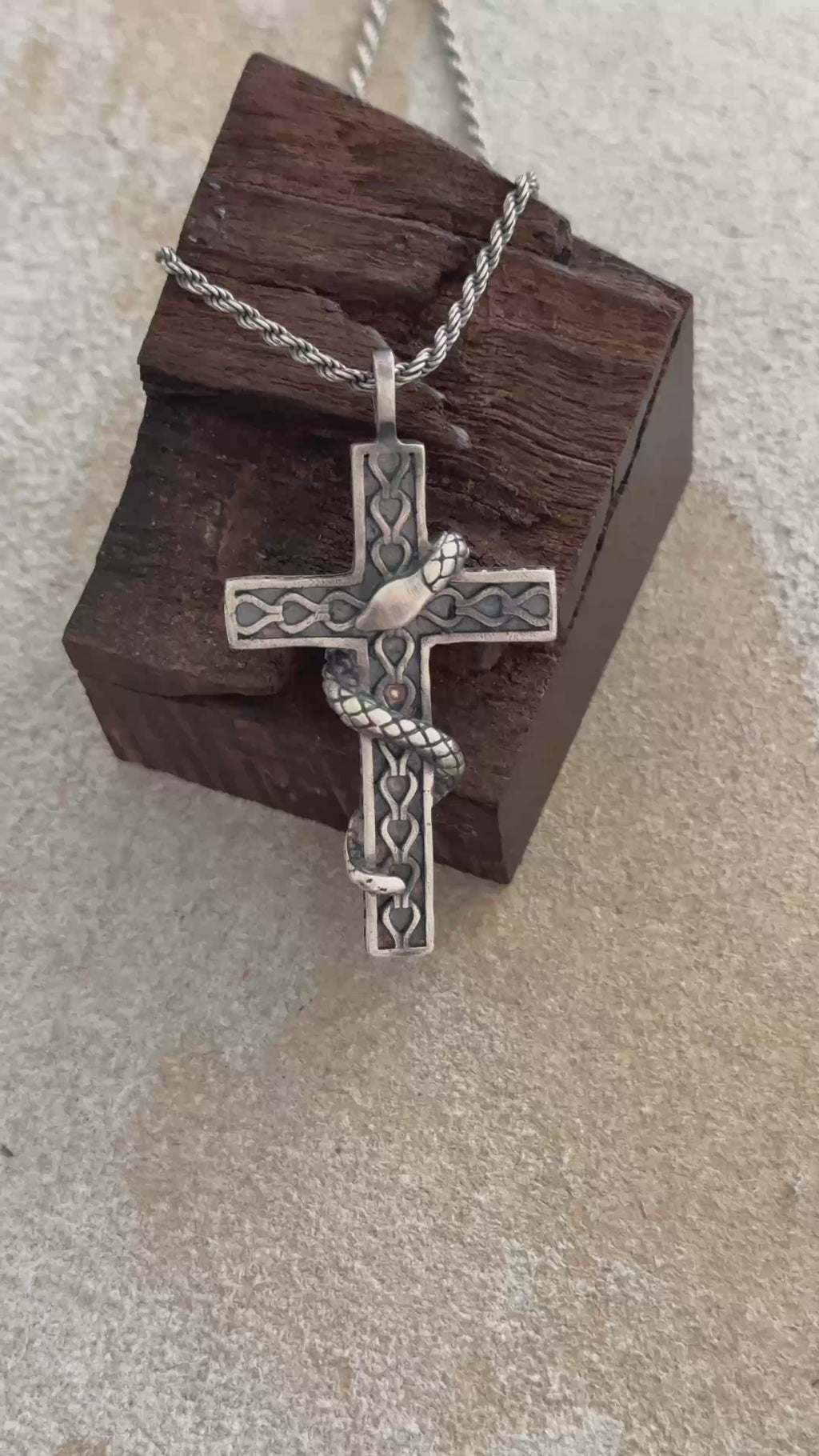 925 Sterling Silver Holy Snake Cross Durable Spiritual Faith Pendant Necklace