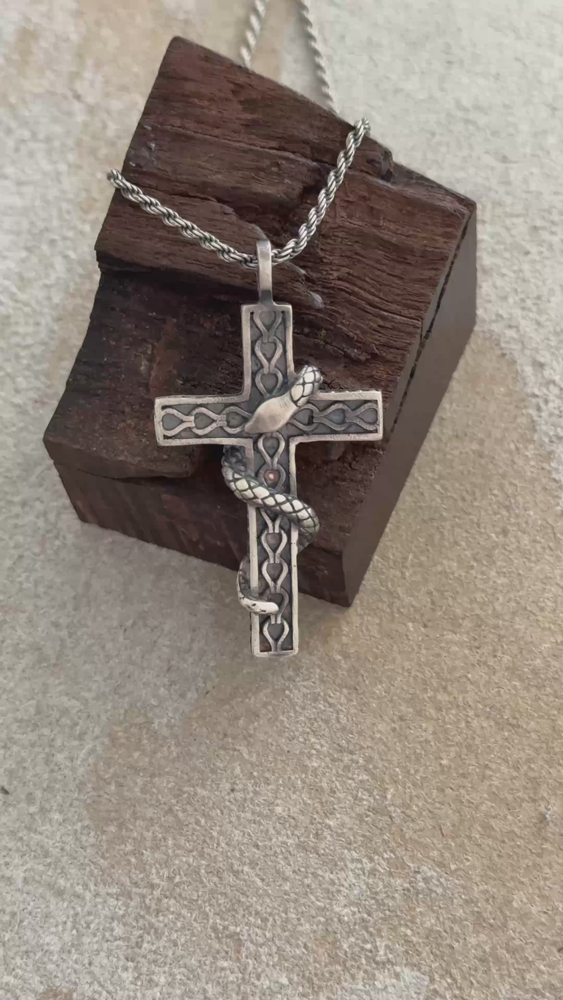 925 Sterling Silver Holy Snake Cross Durable Spiritual Faith Pendant Necklace