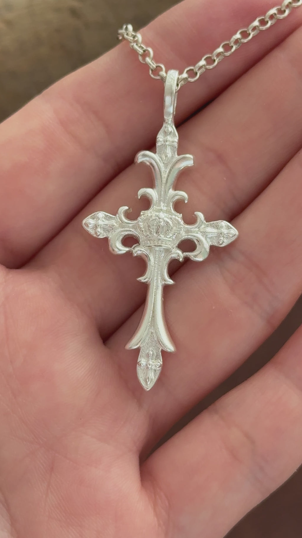 Custom 925 Sterling Silver Royal Crown Cross Pendant Exalting Christs Eternal Kingdom