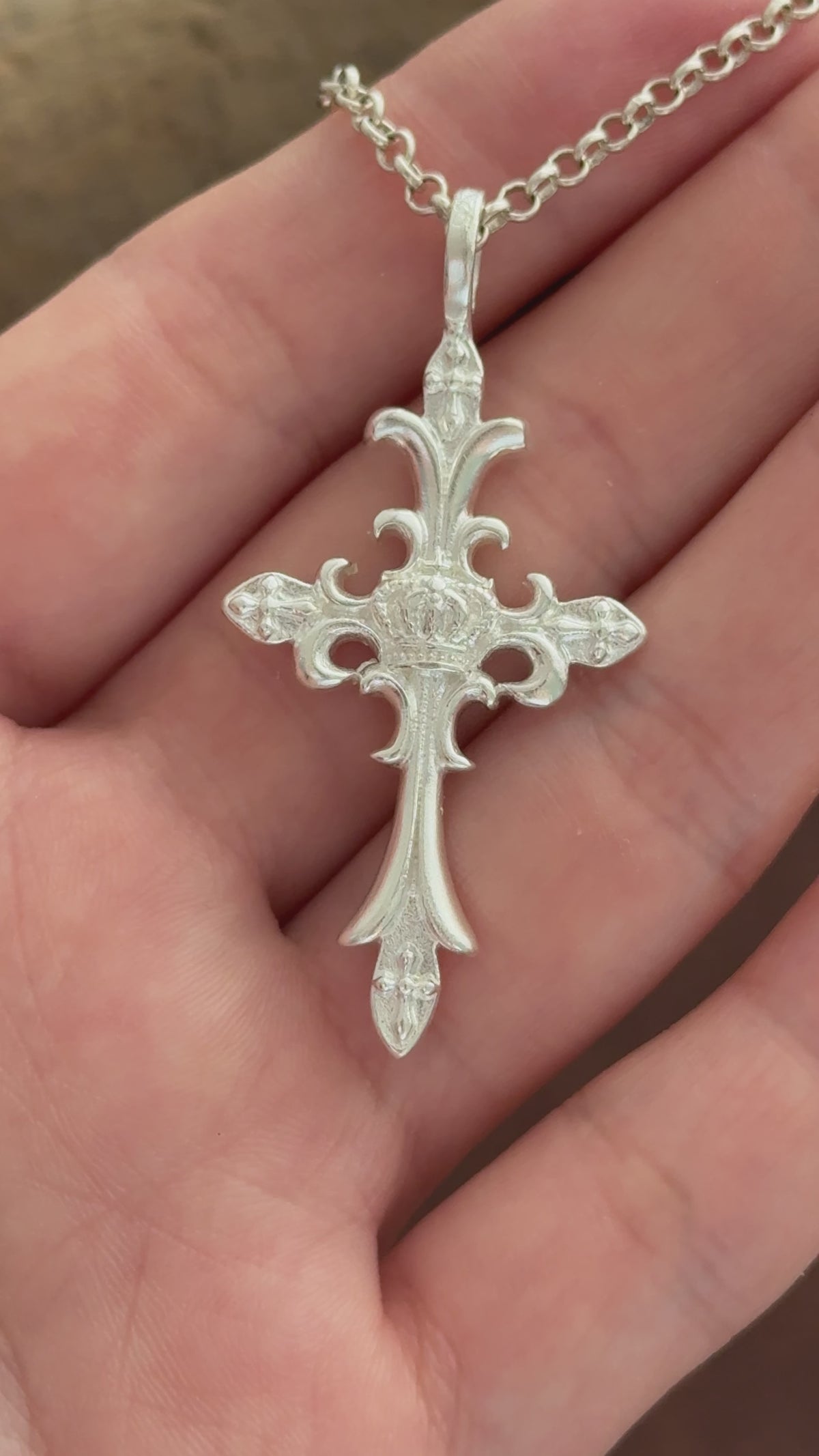 Custom 925 Sterling Silver Royal Crown Cross Pendant Exalting Christs Eternal Kingdom