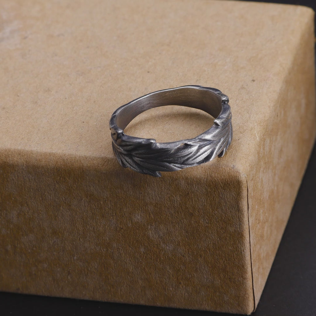 Vintage Oxidized Silver Olive Leaf Ring-Custom Gift for Him