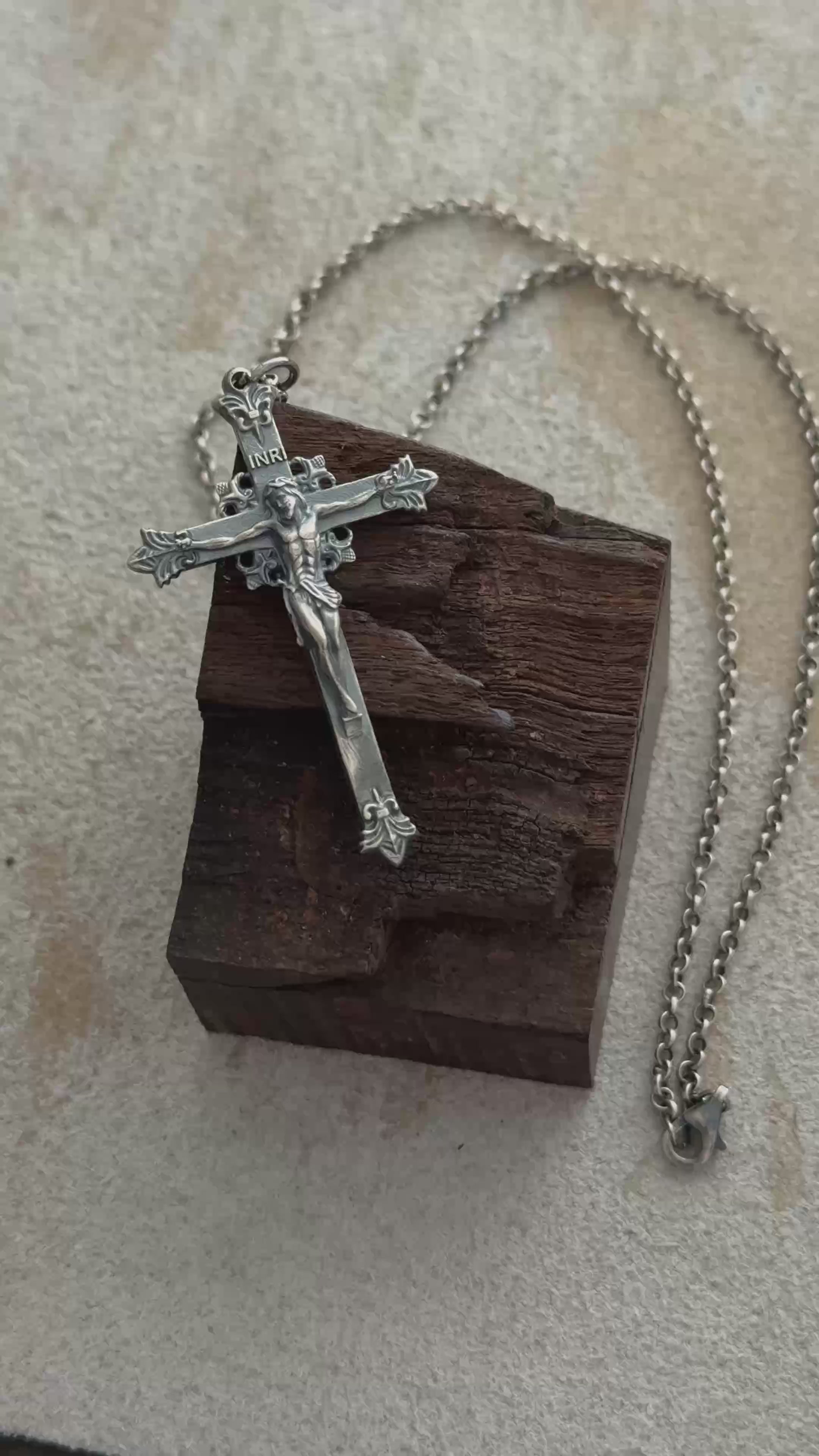 Sacred Double-Sided Crucifix Pendant, Solid 925 Sterling Silver Holy Mary Faith Cross
