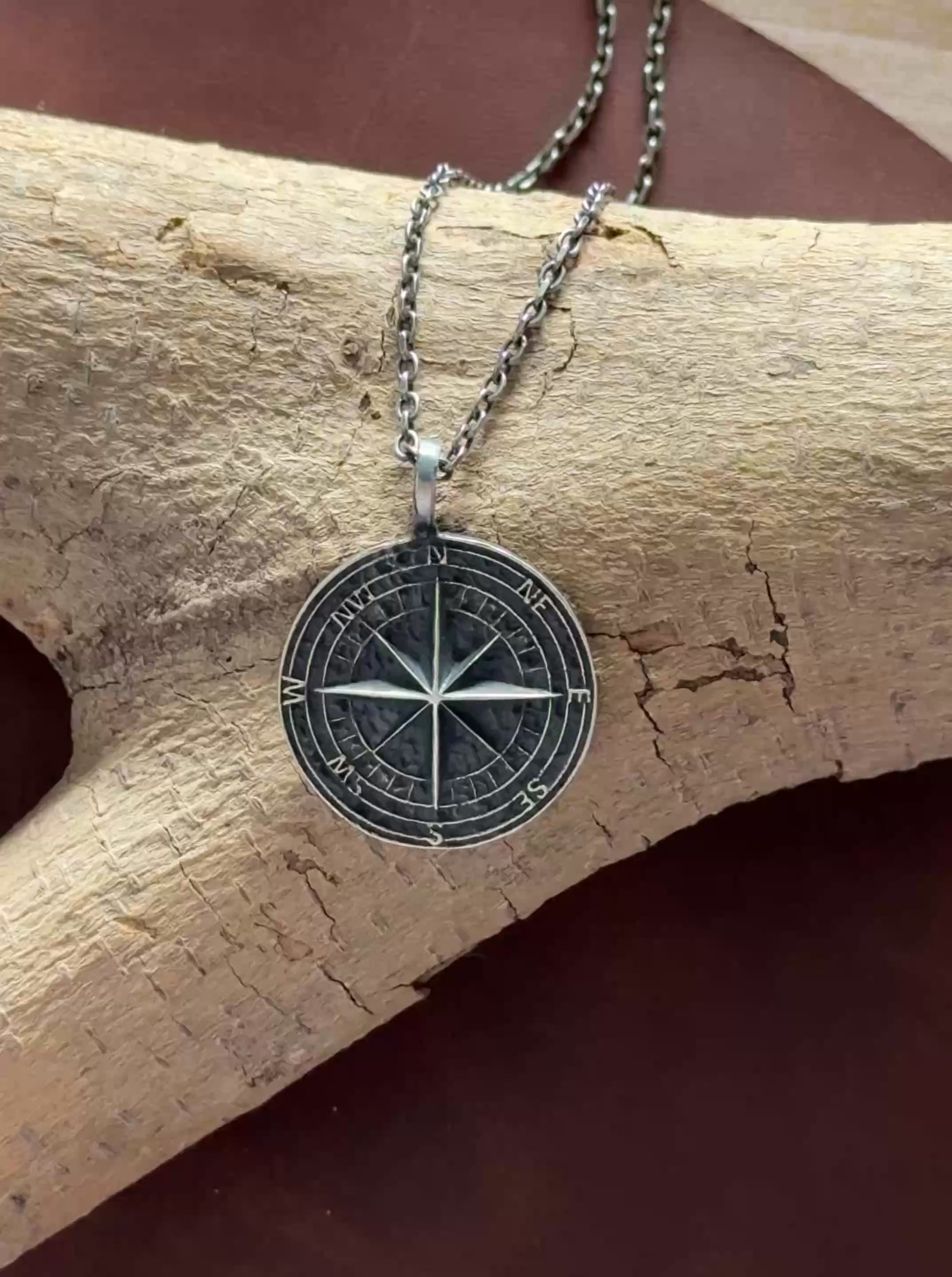 Vintage 925 Sterling Silver Compass Pendant Necklace for Guidance & Adventure
