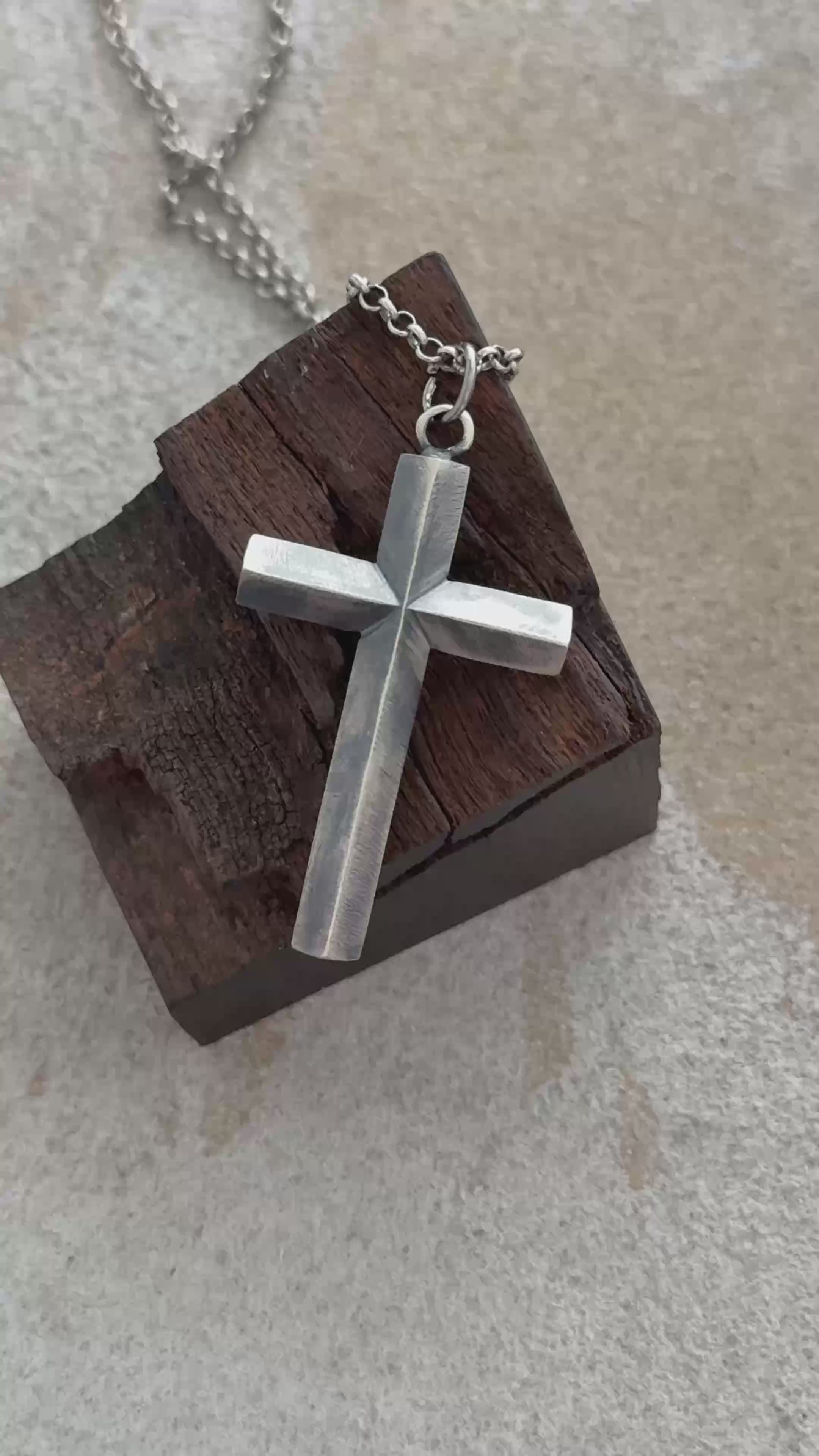 925 Sterling Silver Spiritual Beveled Prism Cross Durable Custom Engravable Necklace