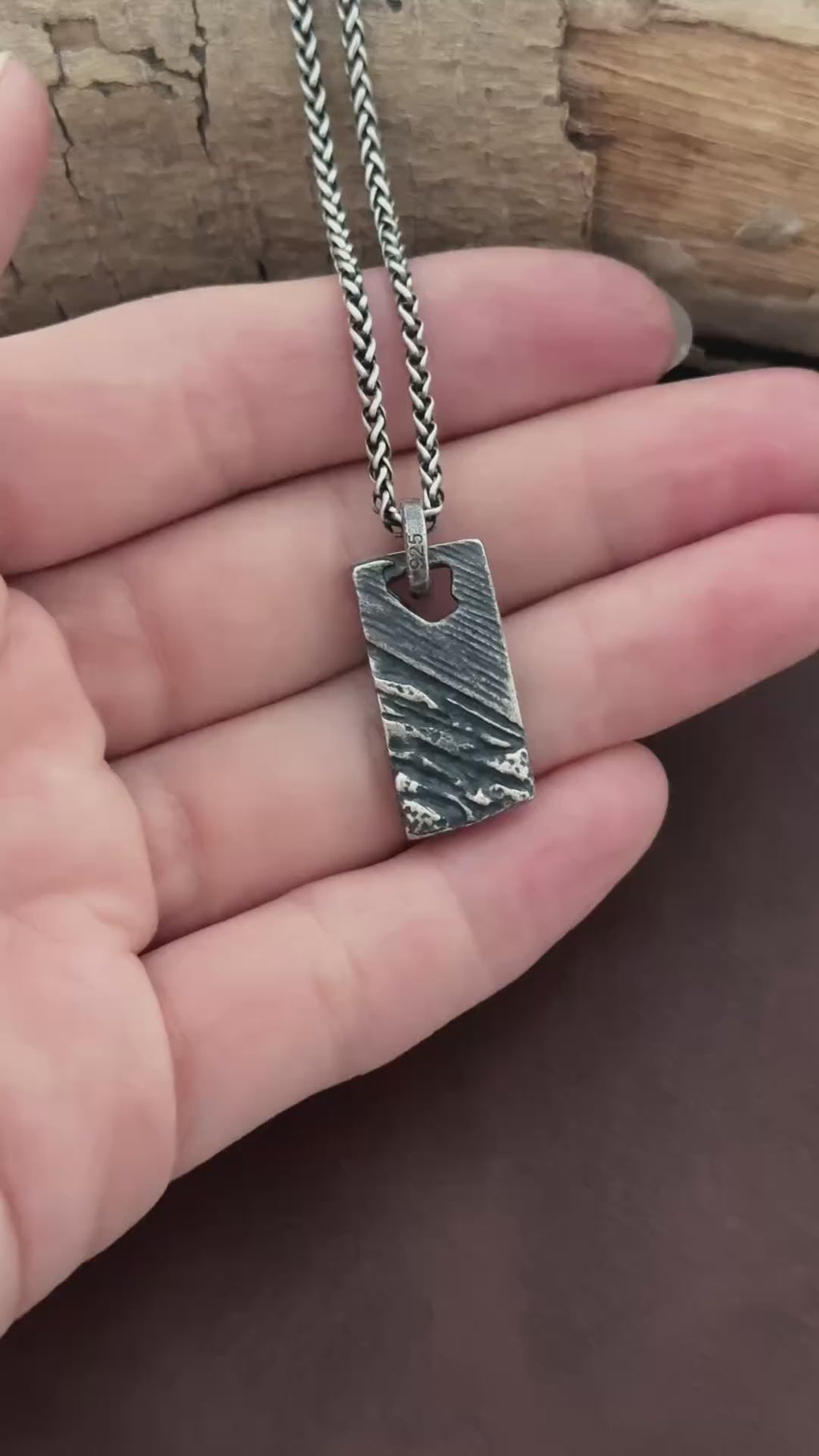 925 Sterling Silver Weathered Rock Tag Pendant Delivering Rugged Organic Texture