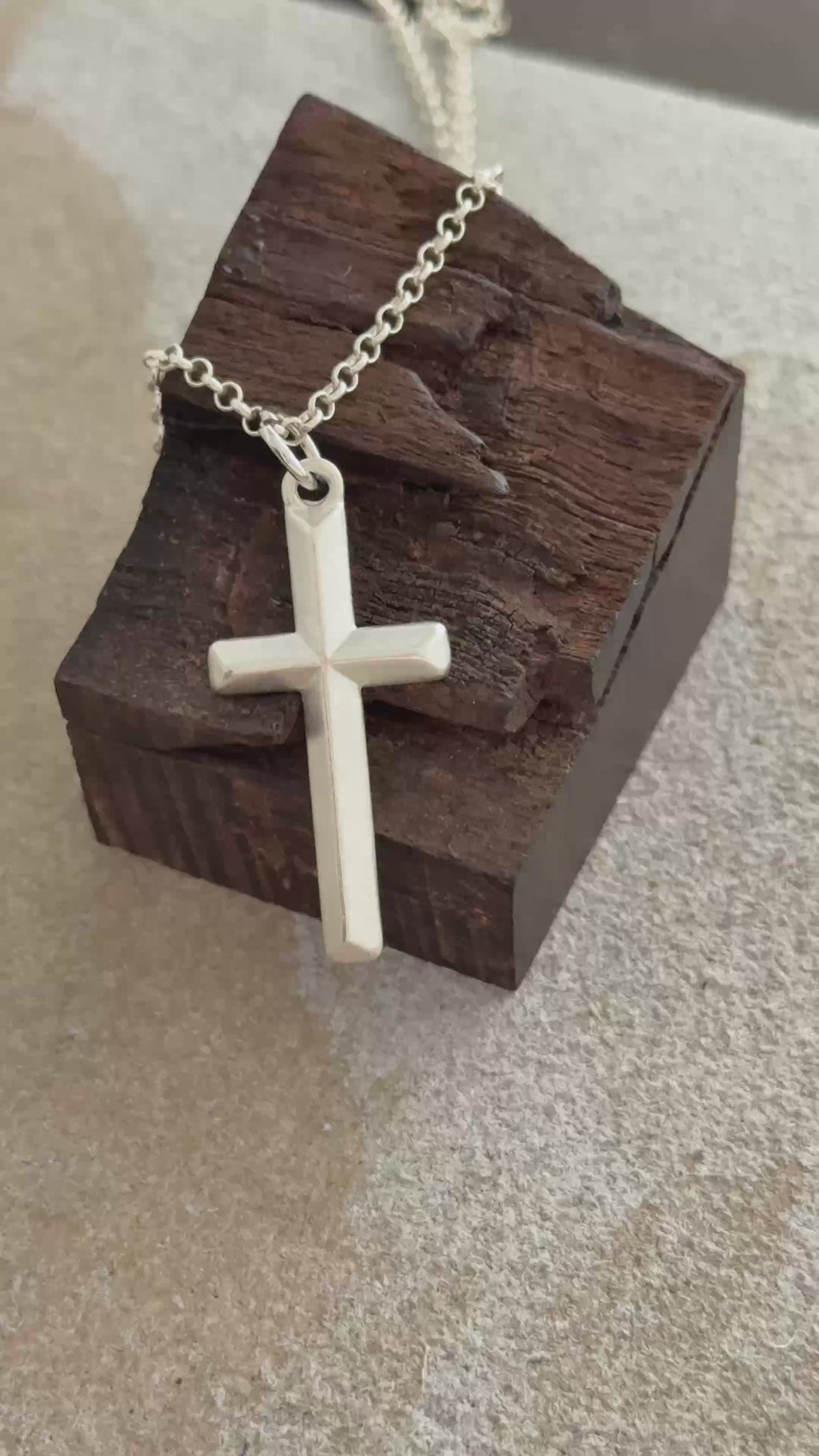 925 Sterling Silver Beveled Holy Cross Durable Custom Engravable Faith Pendant Necklace